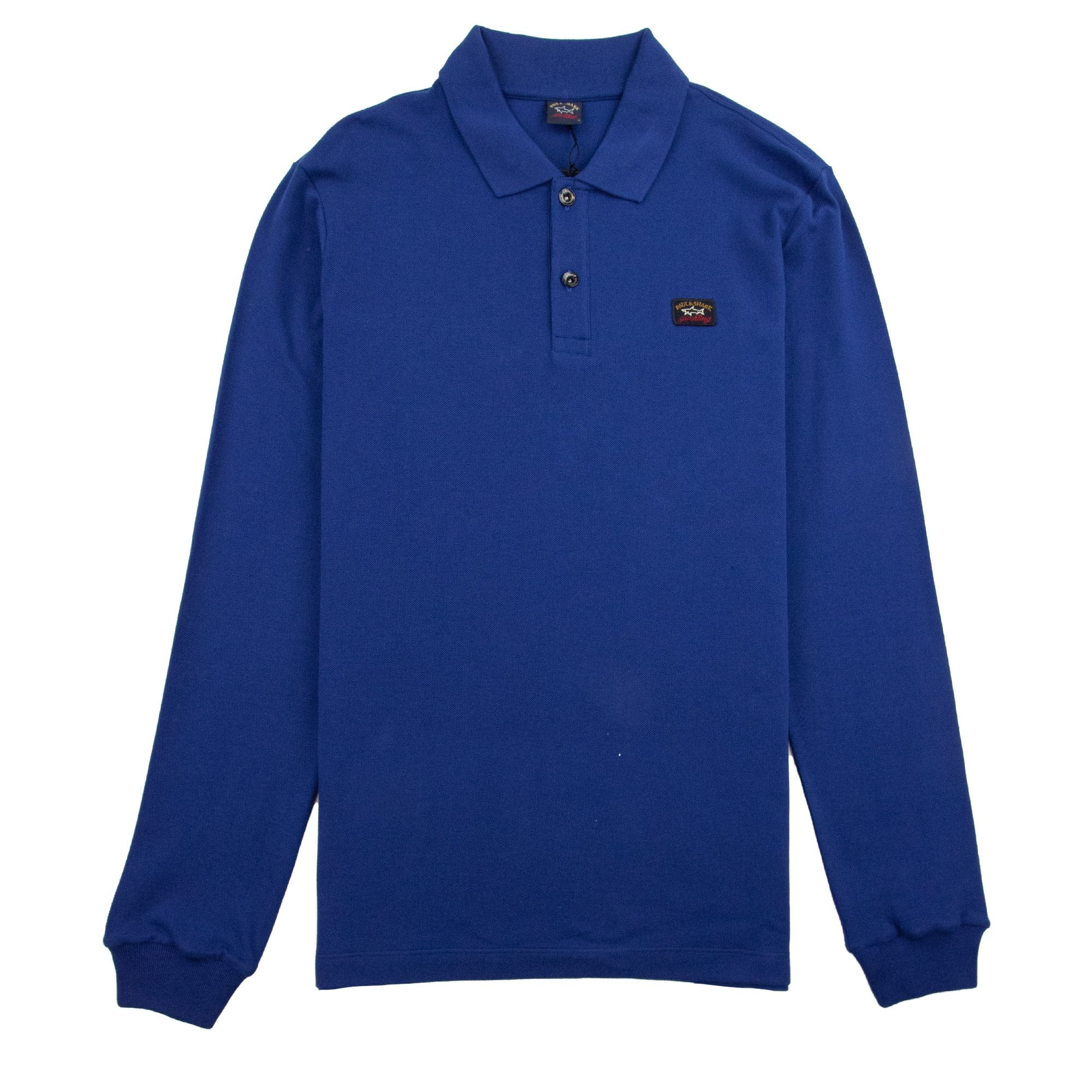 Paul And Shark Badge Logo Long Sleeve Polo Shirt Blue
