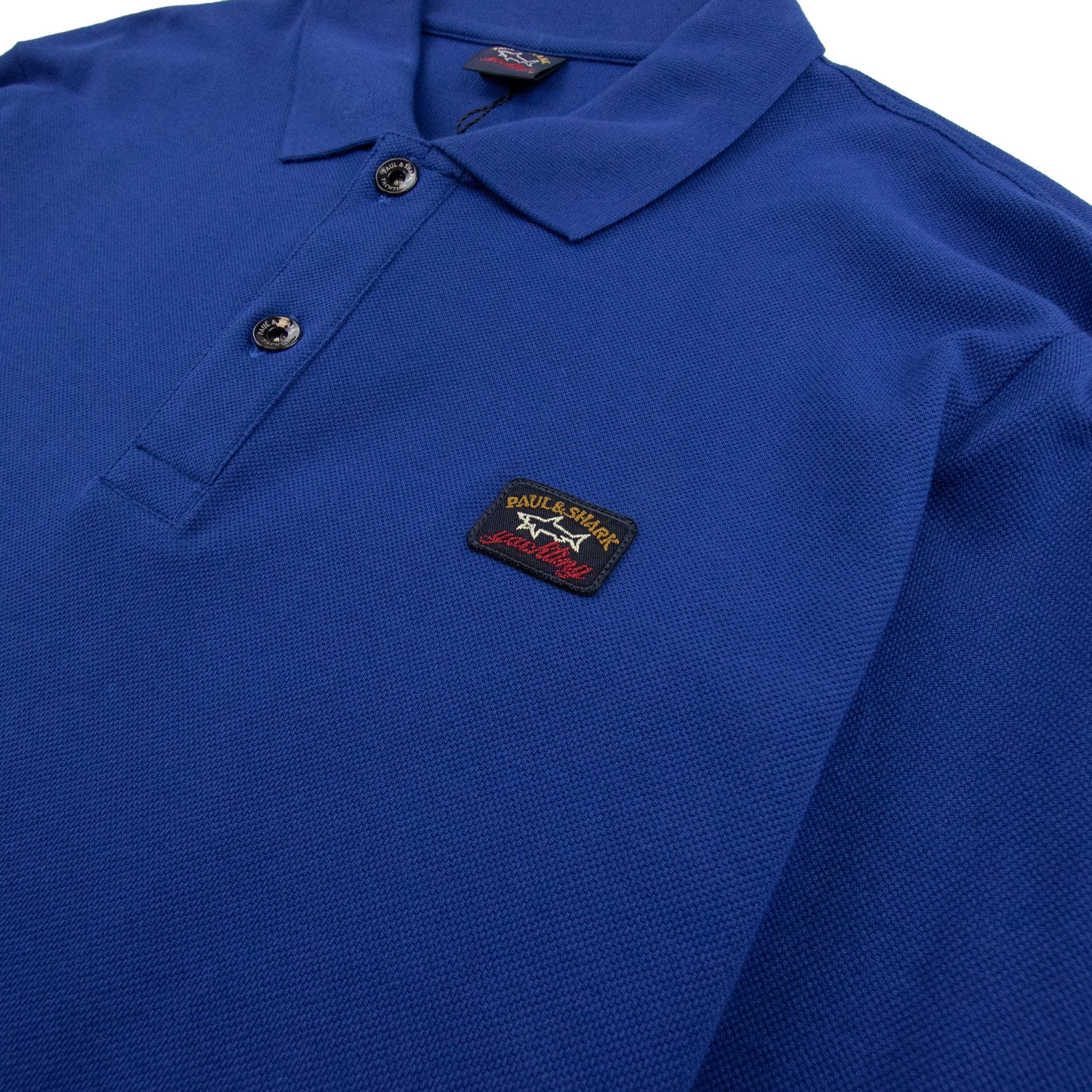 Paul And Shark Badge Logo Long Sleeve Polo Shirt Blue