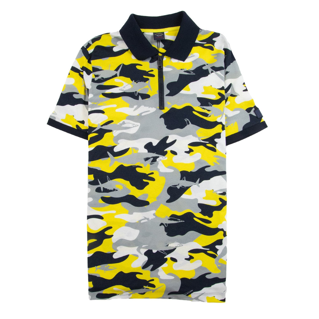 Paul And Shark Camouflage Short Sleeve Zip Polo Shirt Yellow Camo