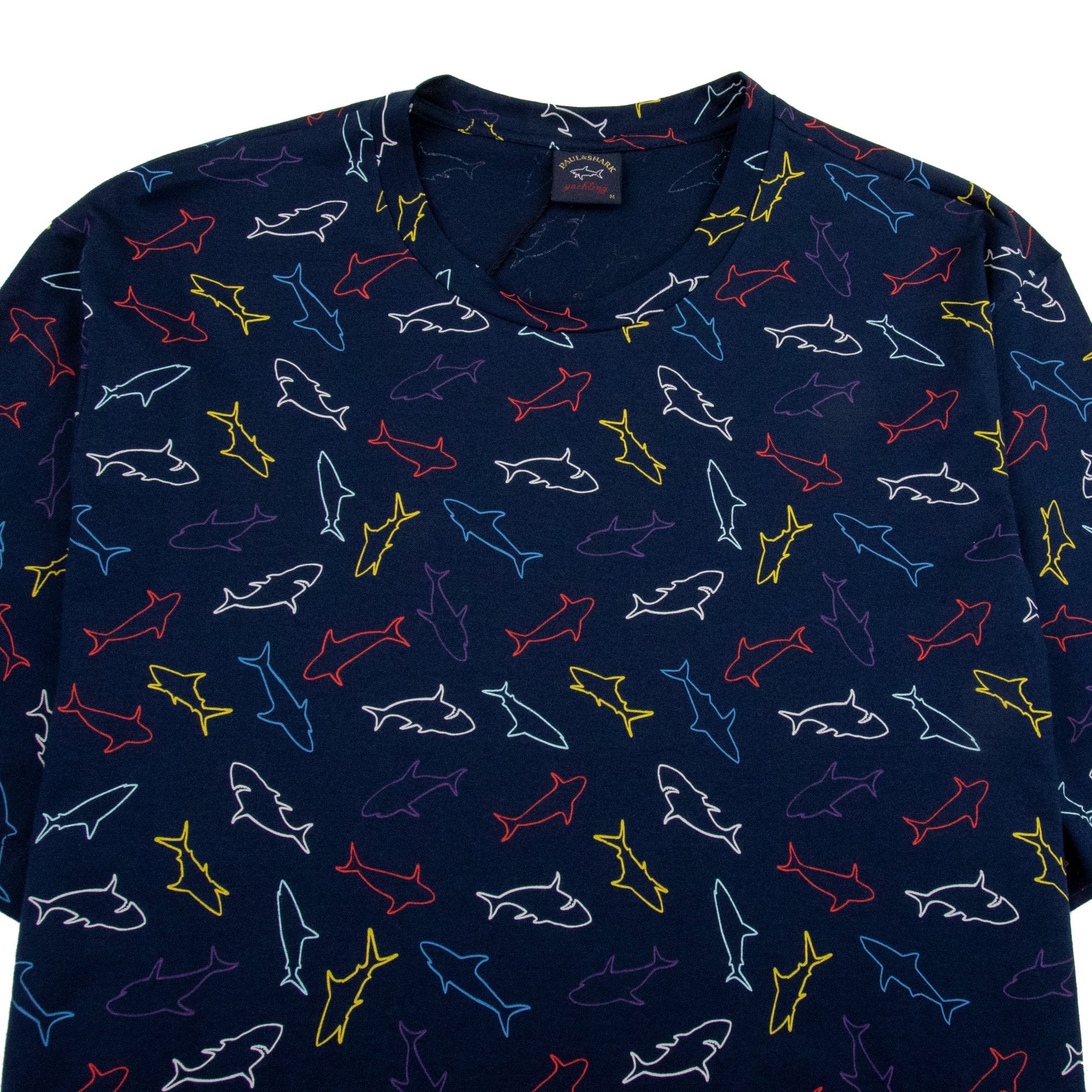 Paul And Shark Multi Shark Print Crew T-Shirt Navy