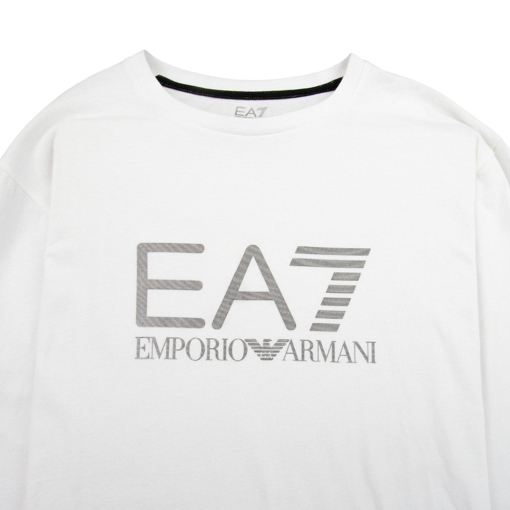 EA7 Silver Large Logo Long Sleeve T-shirt White