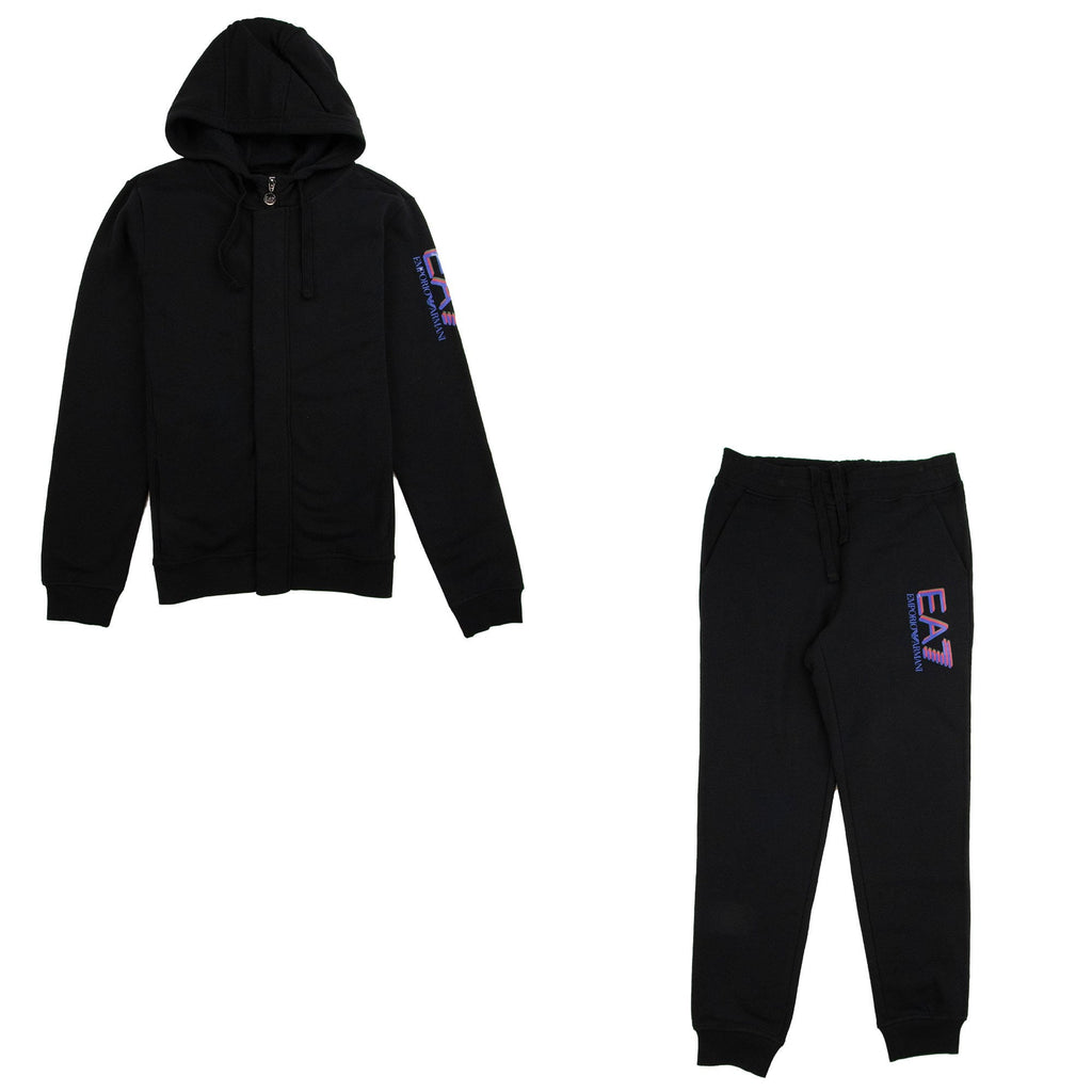 EA7 Triple Logo Press Stud Full Tracksuit Black