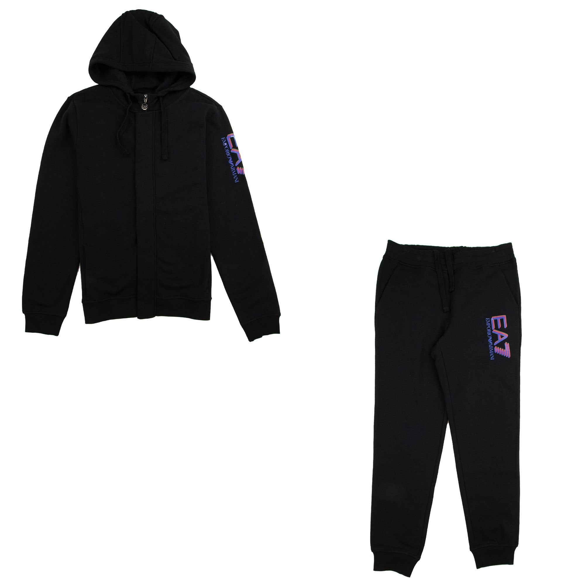 EA7 Triple Logo Press Stud Full Tracksuit Black