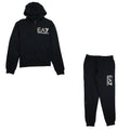 EA7 Large Silver Logo Hooded Tracksuit Black