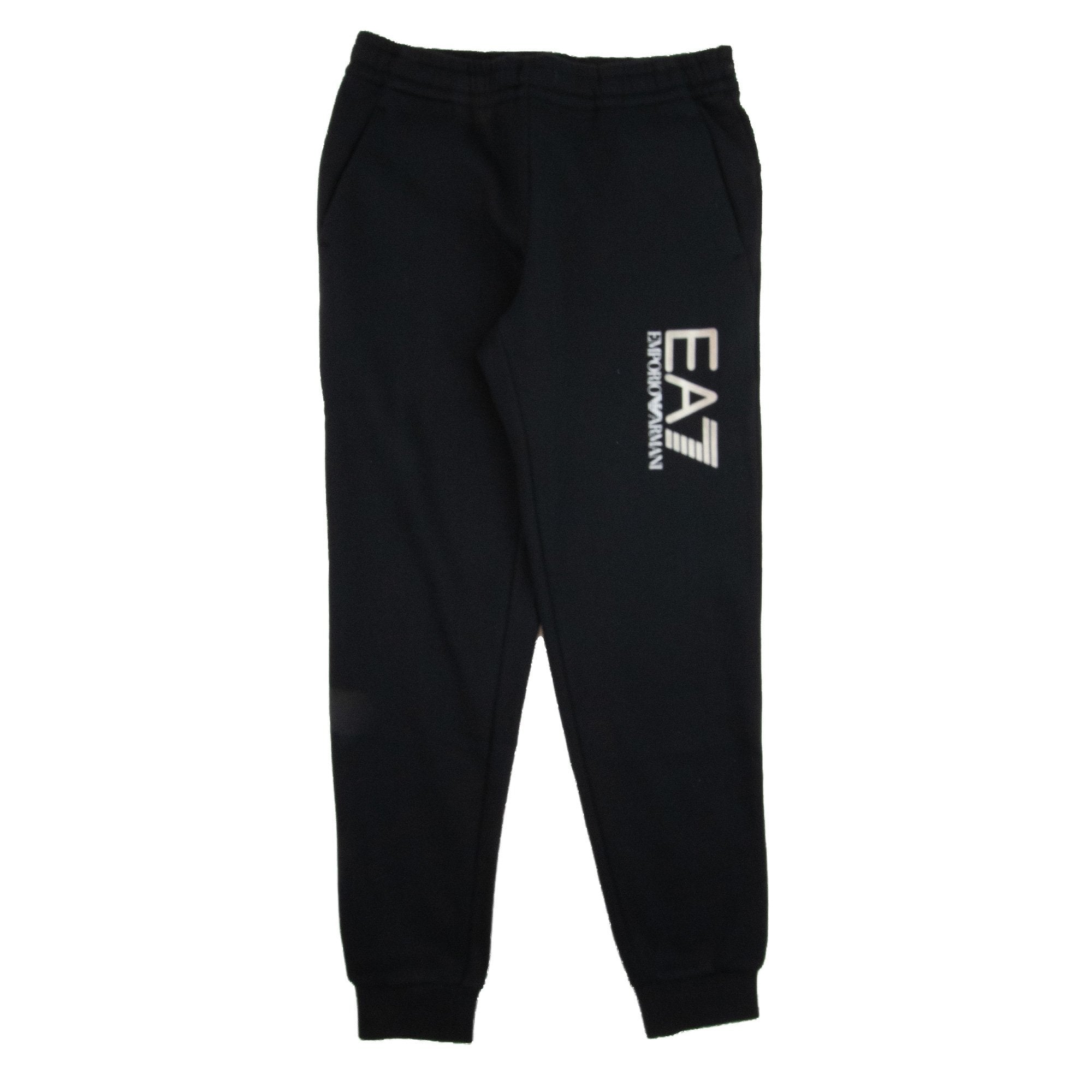 EA7 Large Silver Logo Hooded Tracksuit Black