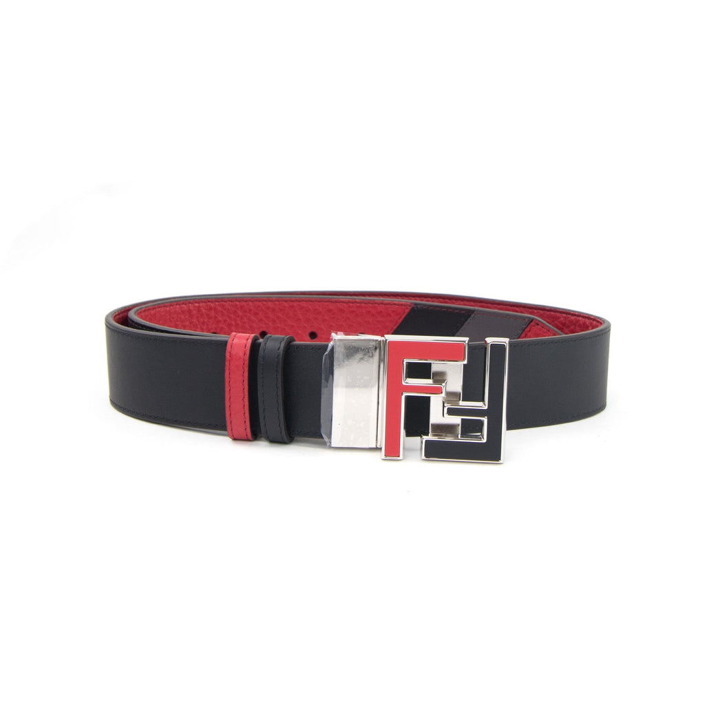 Fendi FF Logo Embossed Leather Reversible Belt Black/red