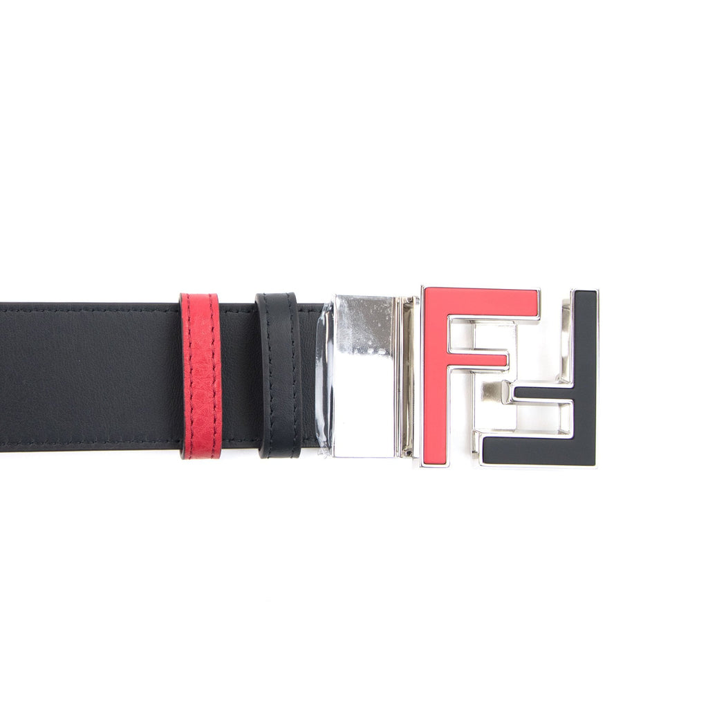 Fendi FF Logo Embossed Leather Reversible Belt Black/red