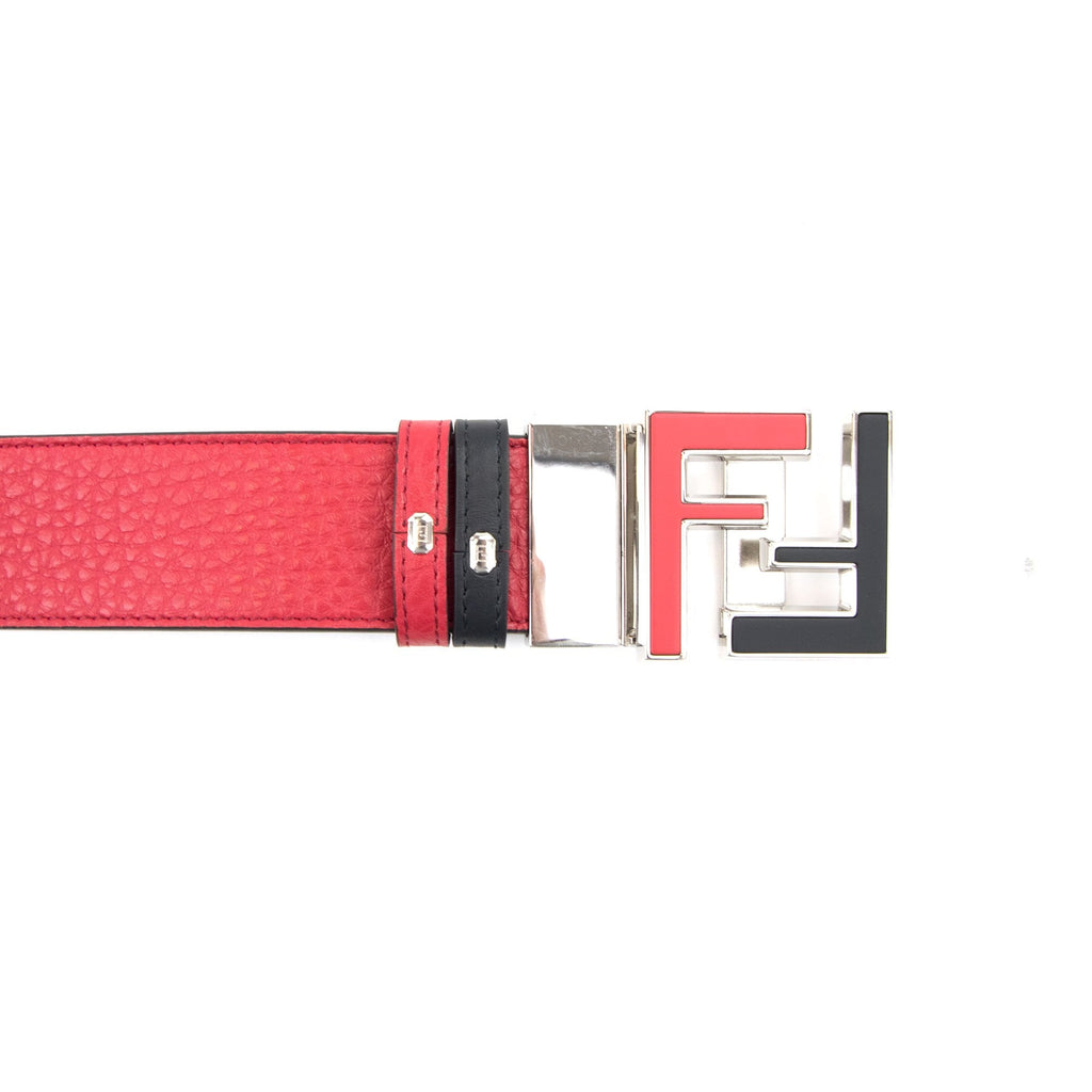 Fendi FF Logo Embossed Leather Reversible Belt Black/red