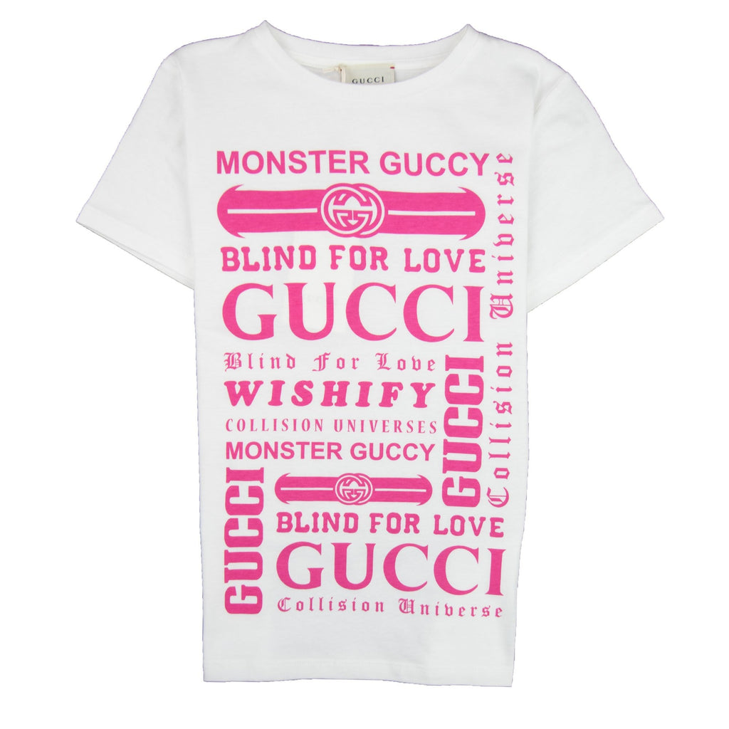Gucci Junior Logomania Print T-shirt Cream/Pink 9473