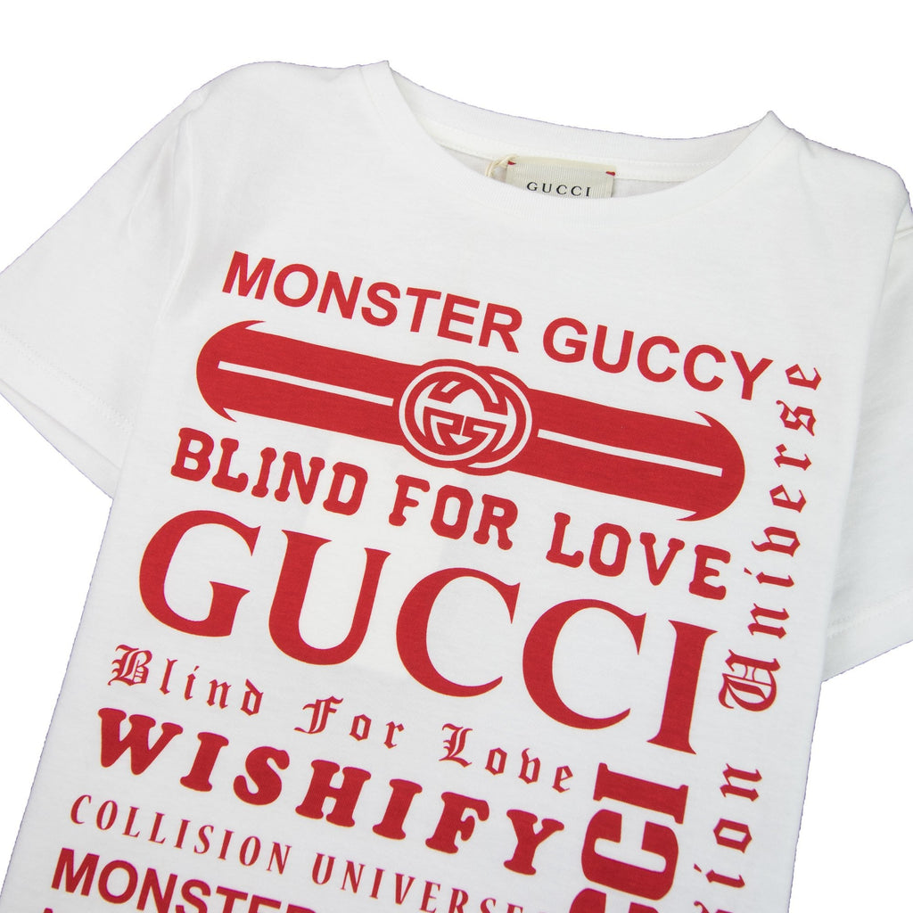 Gucci Junior Logomania Print T-Shirt Cream/Red 9250