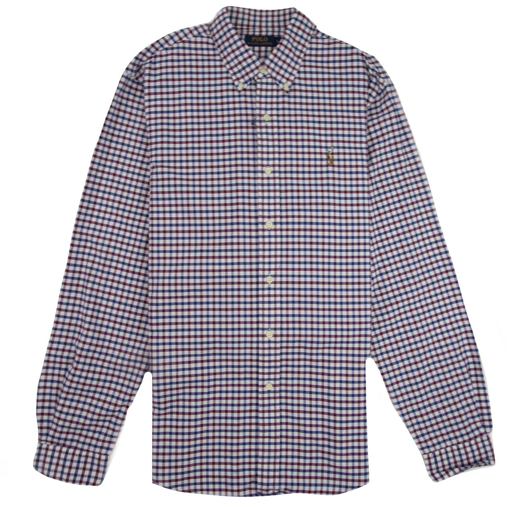 Polo Ralph Lauren Long Sleeve Check Custom Fit Shirt Wine/royal