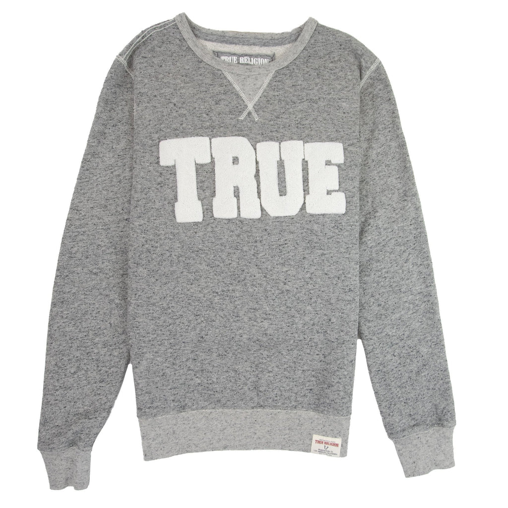 True Religion Felt True Logo Crew Sweatshirt Grey Marl