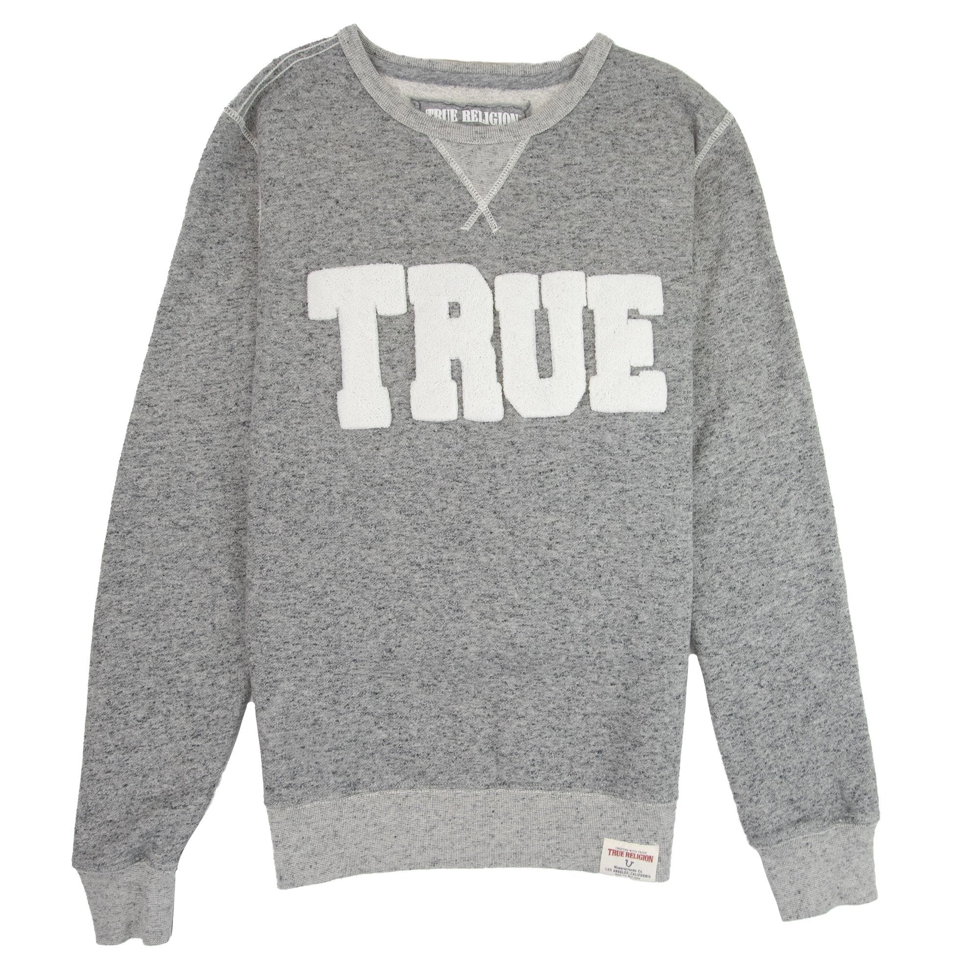 True Religion Felt True Logo Crew Sweatshirt Grey Marl