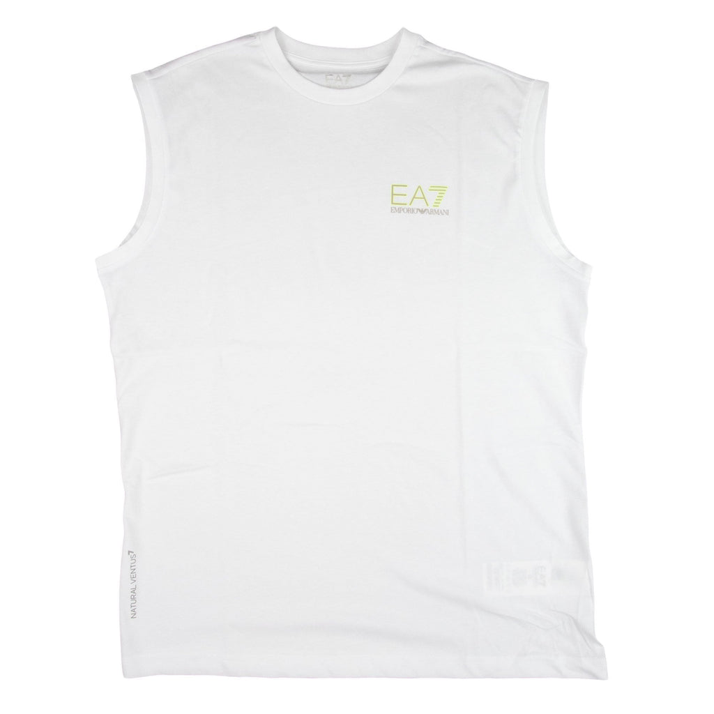 EA7 Round Collar Sleeveless Ribbed Hem Tank Top White