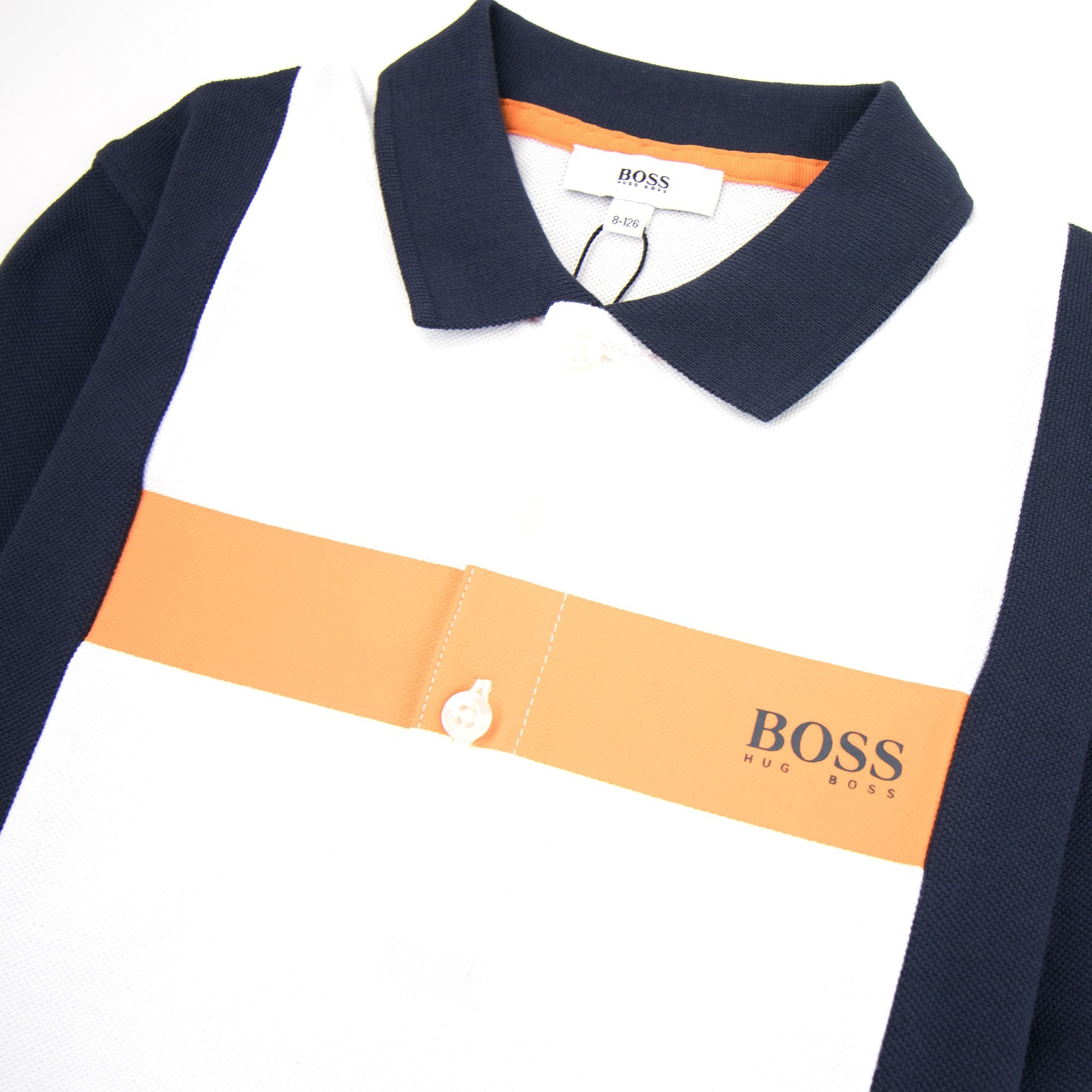 Hugo Boss Kids Chest Striped Short Sleeved Polo Blue/white/orange