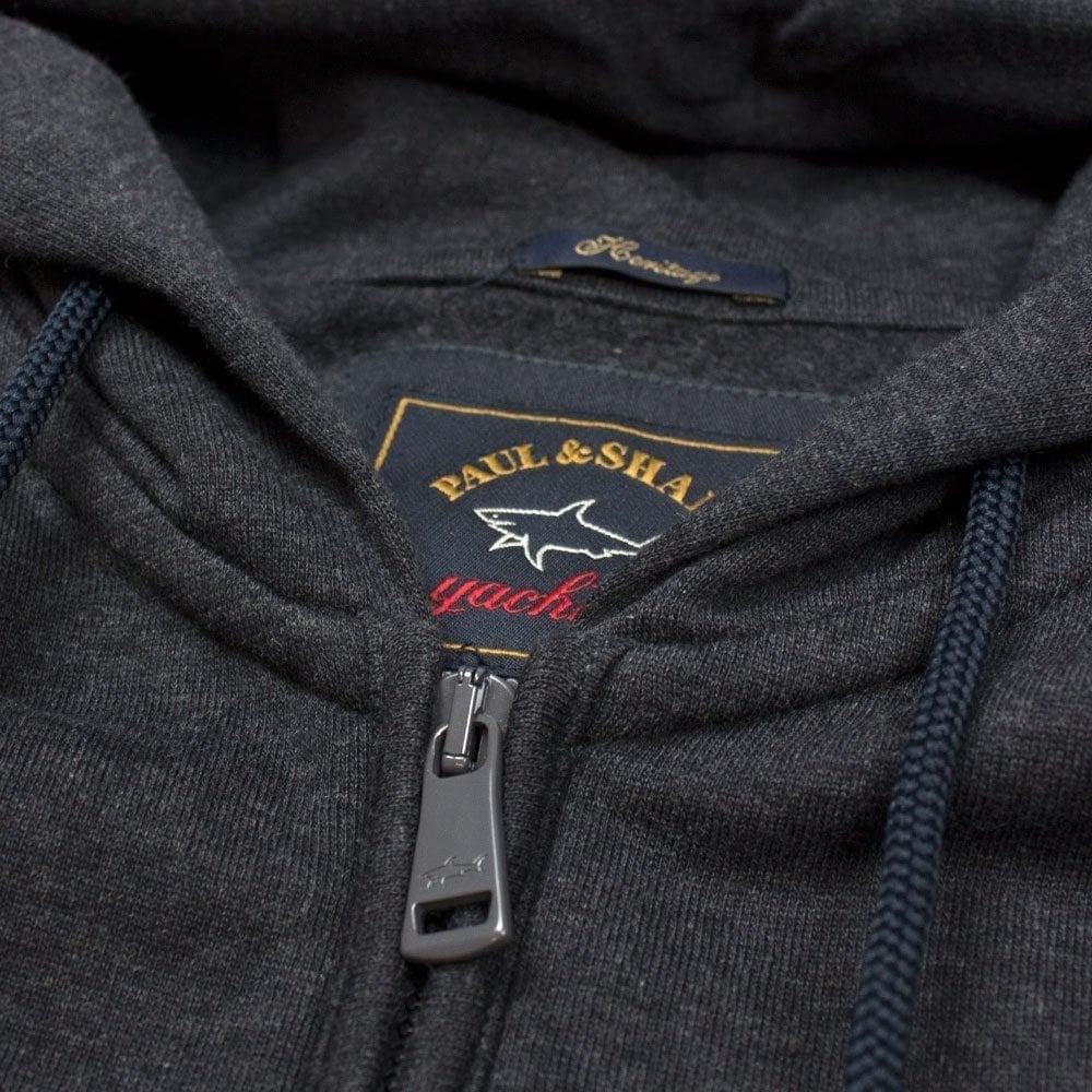 Paul And Shark Arm Patch Enclosed Zip Up Hoodie Dark Grey