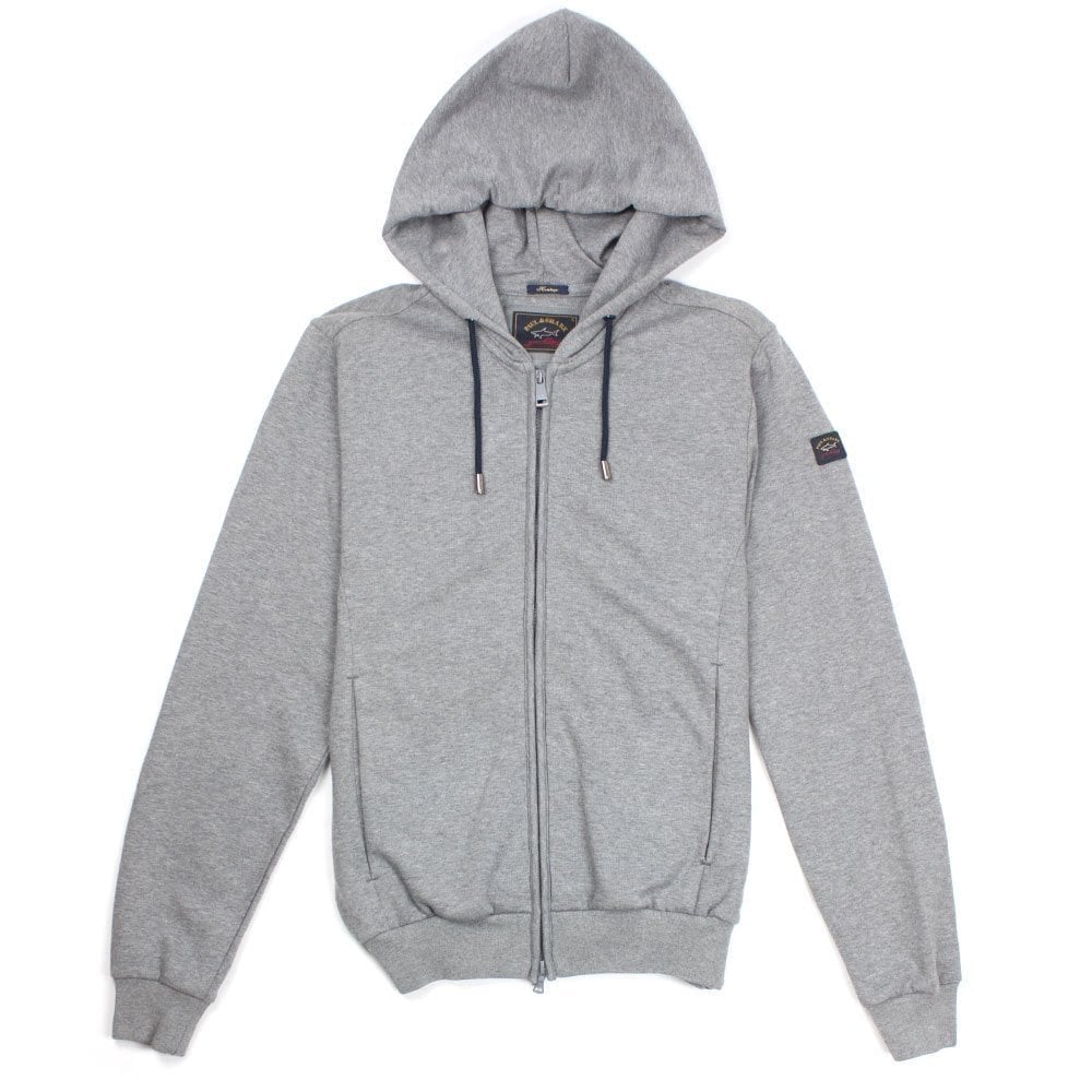 Paul And Shark Arm Patch Enclosed Zip Up Hoodie Light Grey