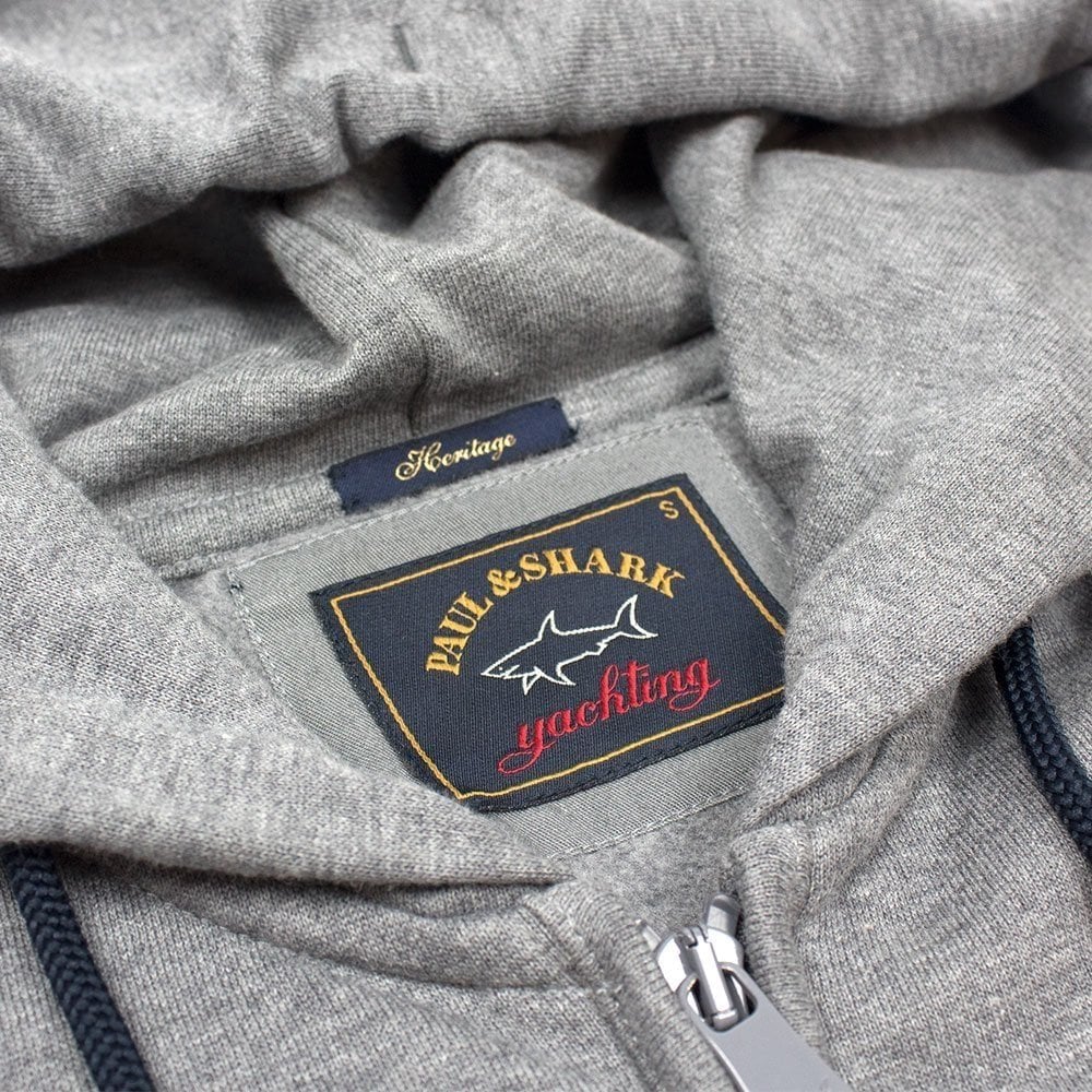 Paul And Shark Arm Patch Enclosed Zip Up Hoodie Light Grey