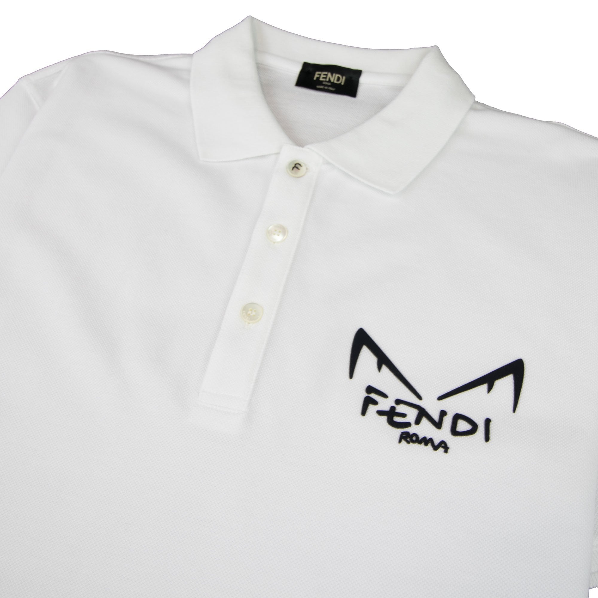 Fendi Bug Eye Fendi Logo Polo Shirt White