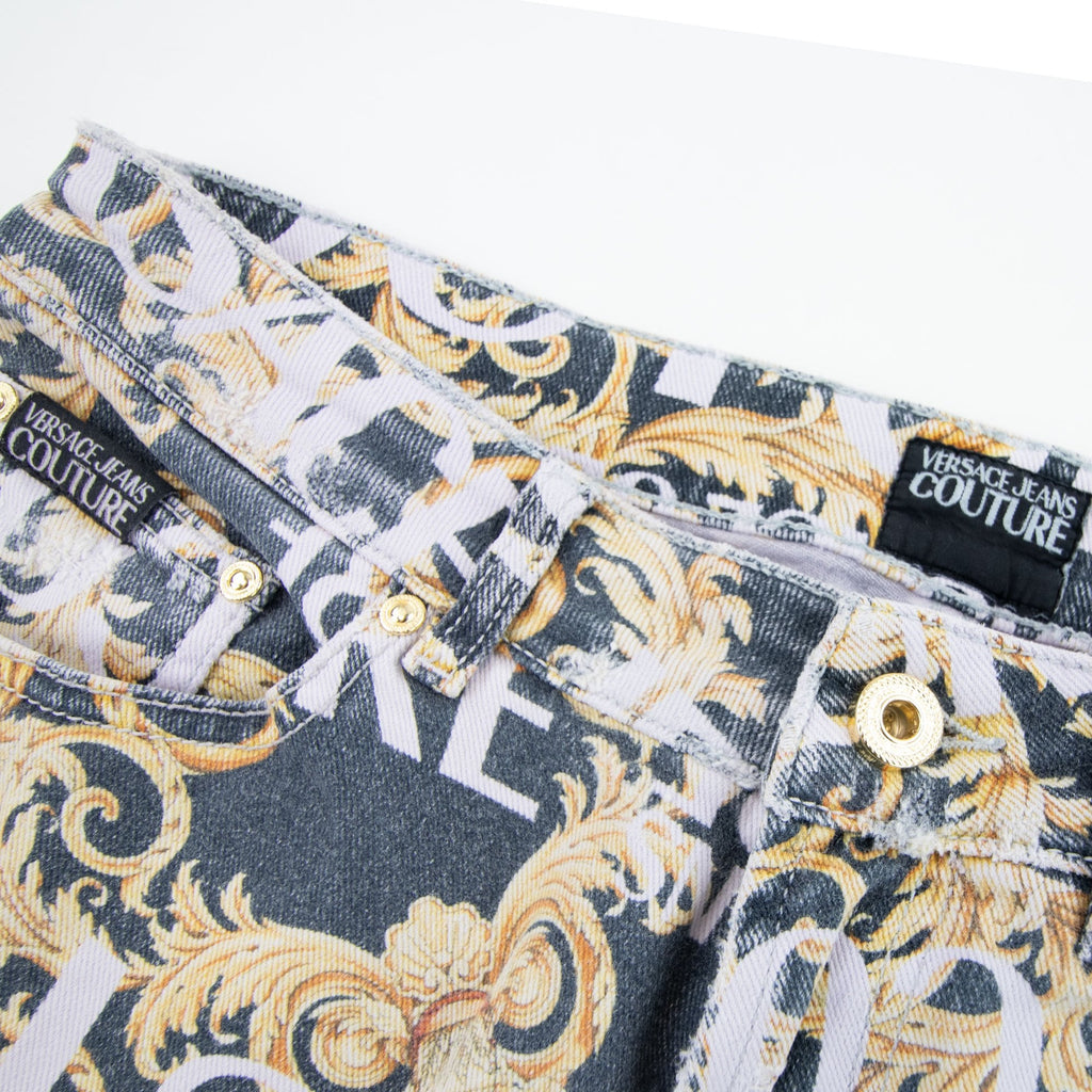 Versace Jeans Couture Logo Baroque Print Skinny Fit Jeans Black