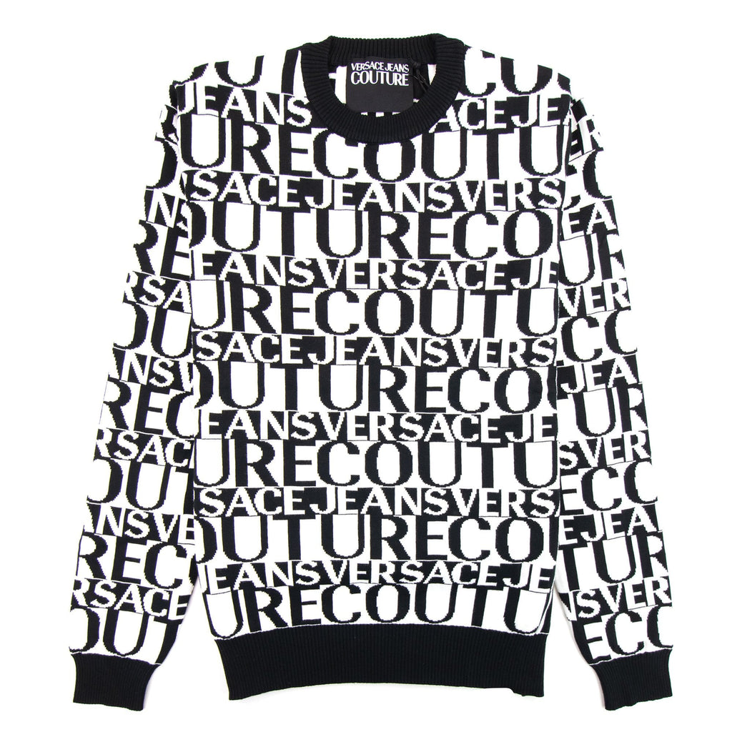 Versace Jeans Couture All Over Print Crew Neck Letter Jumper White/black