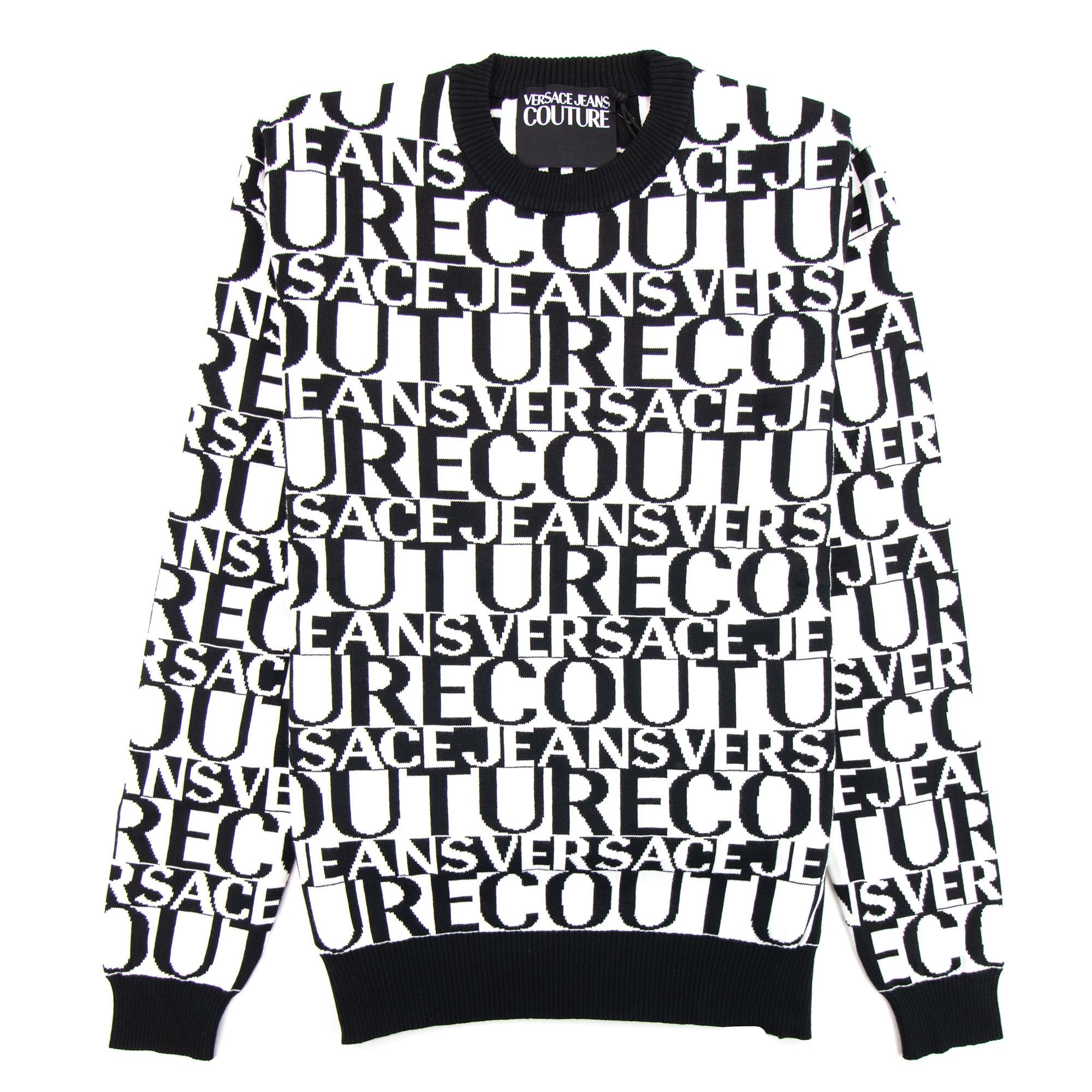 Versace Jeans Couture All Over Print Crew Neck Letter Jumper White/black
