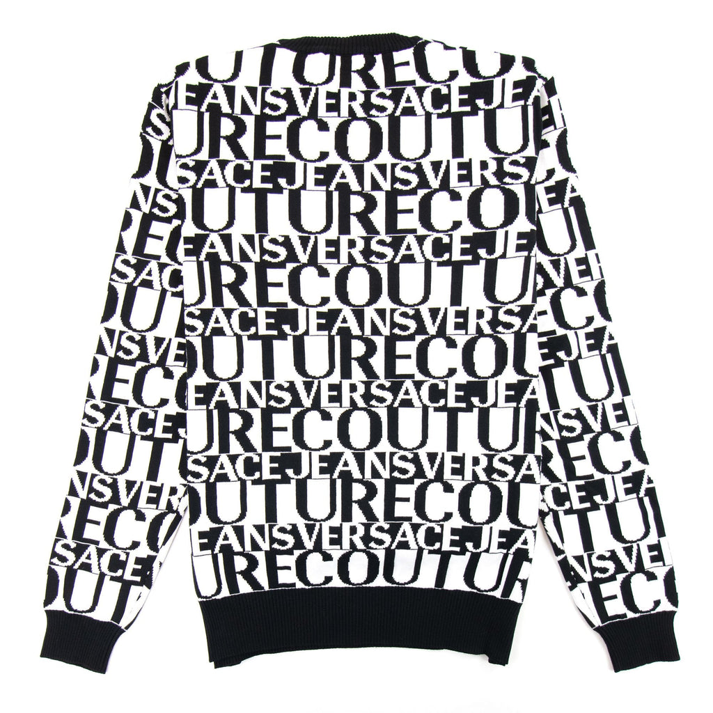 Versace Jeans Couture All Over Print Crew Neck Letter Jumper White/black