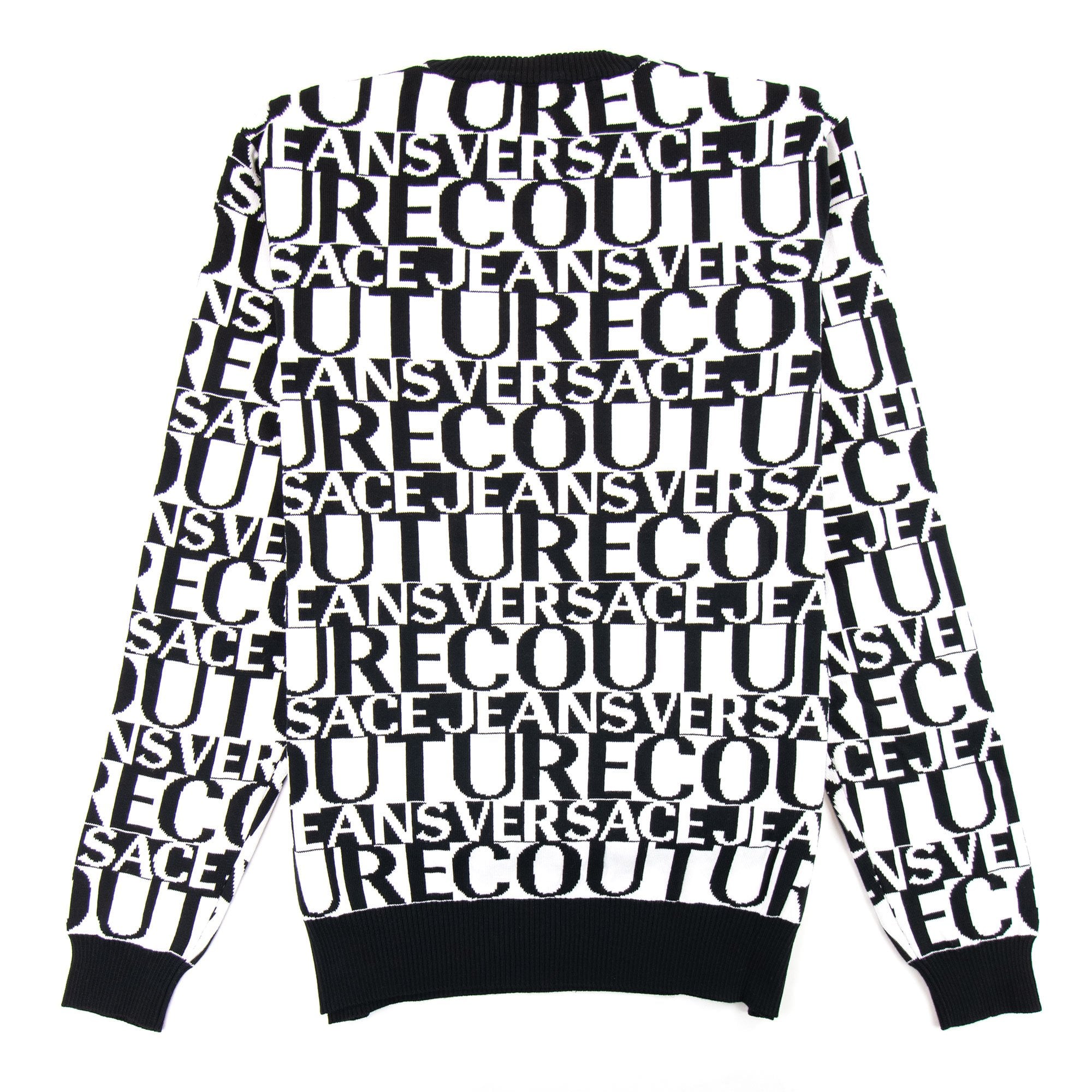 Versace Jeans Couture All Over Print Crew Neck Letter Jumper White/black