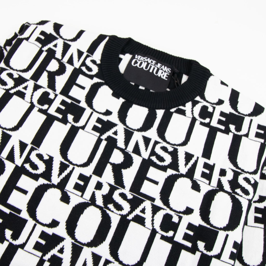 Versace Jeans Couture All Over Print Crew Neck Letter Jumper White/black