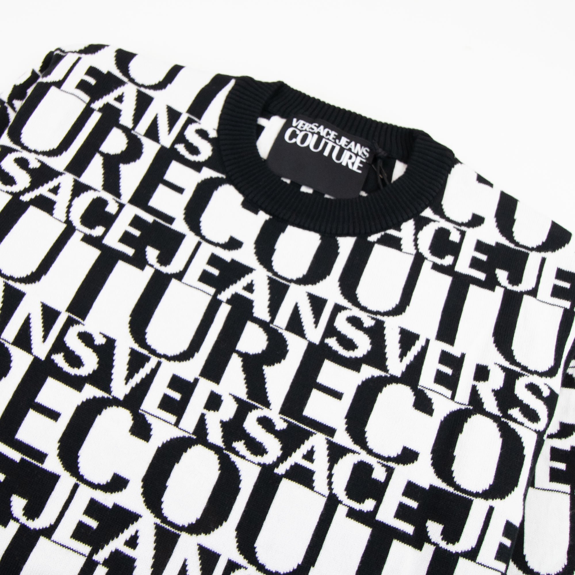 Versace Jeans Couture All Over Print Crew Neck Letter Jumper White/black