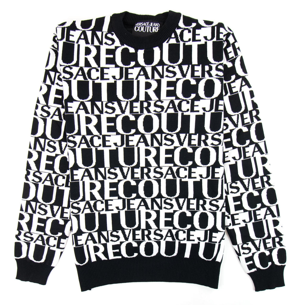 Versace Jeans Couture Front Print Crew Neck Letter Jumper Black/white