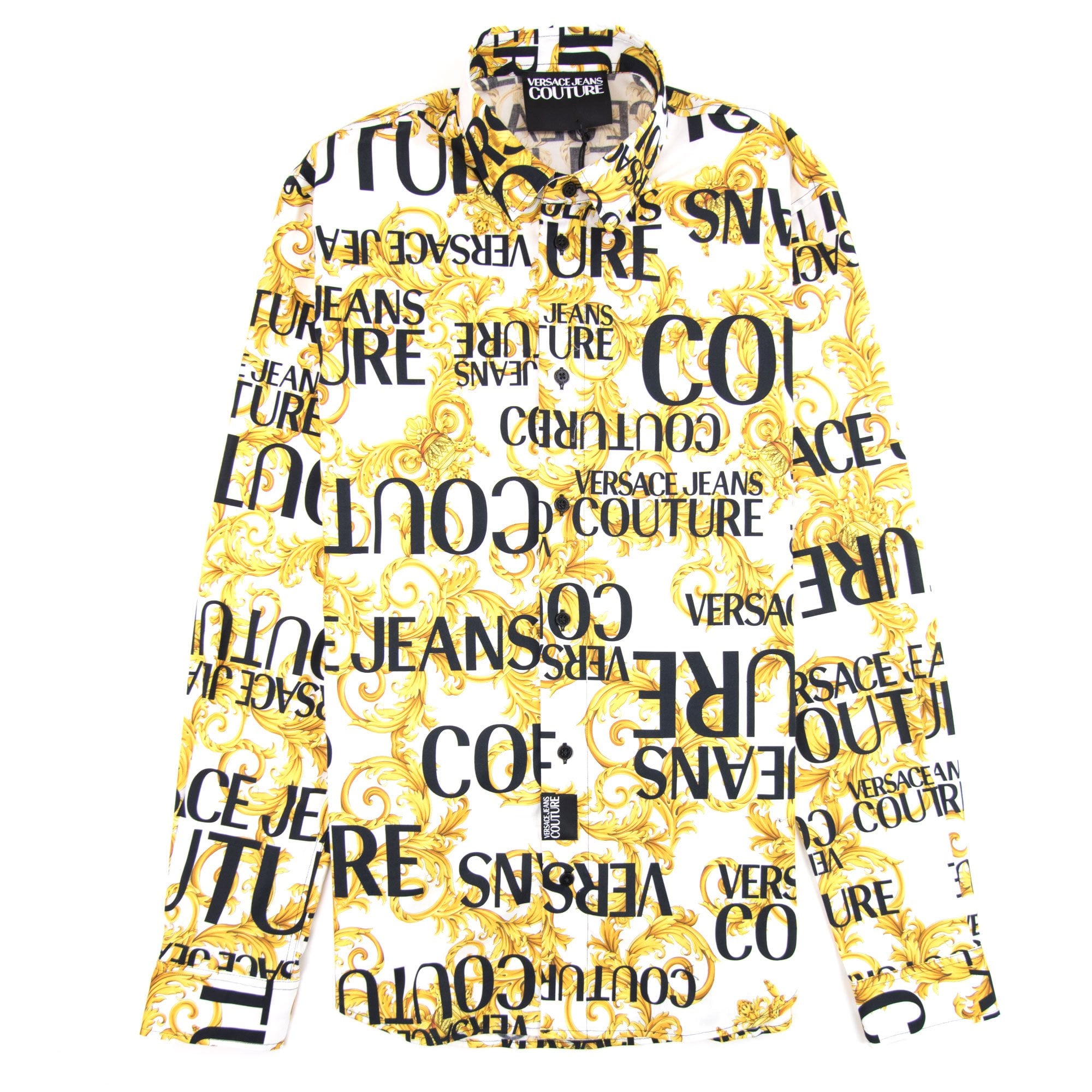 Versace Jeans Couture Logo Baroque Long Sleeve Print Shirt White