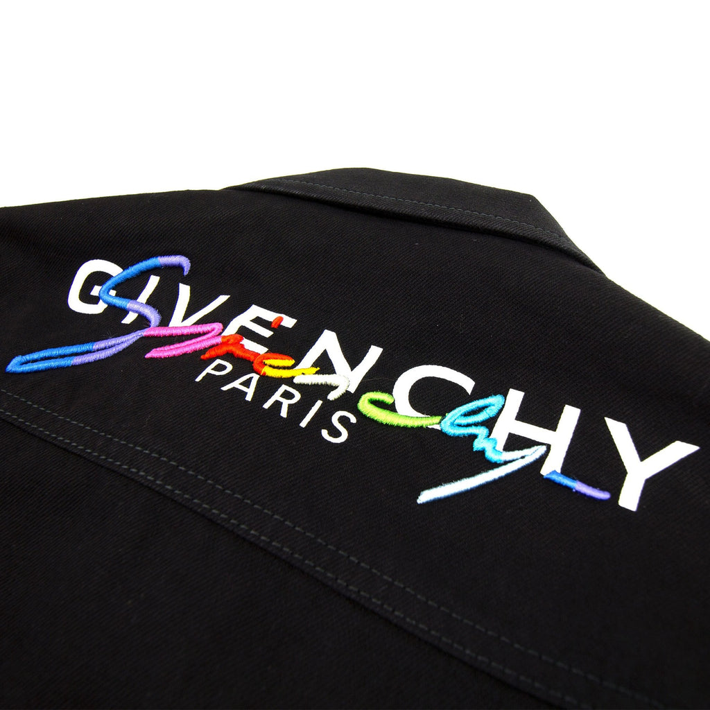 Givenchy Embroidered Rainbow Logo Denim Jacket Black