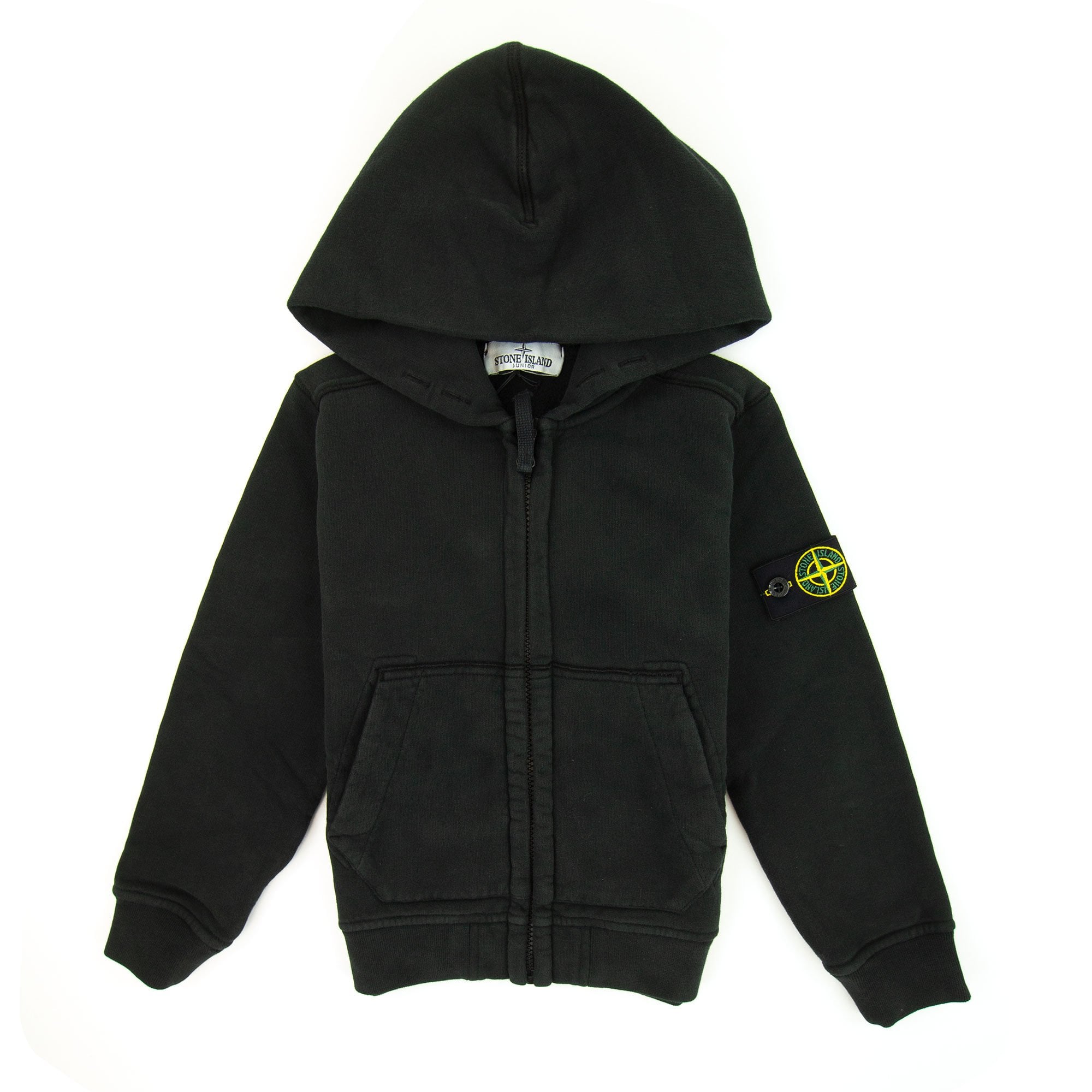 Stone Island Junior Zip Up Hooded Sweatshirt Black V0029