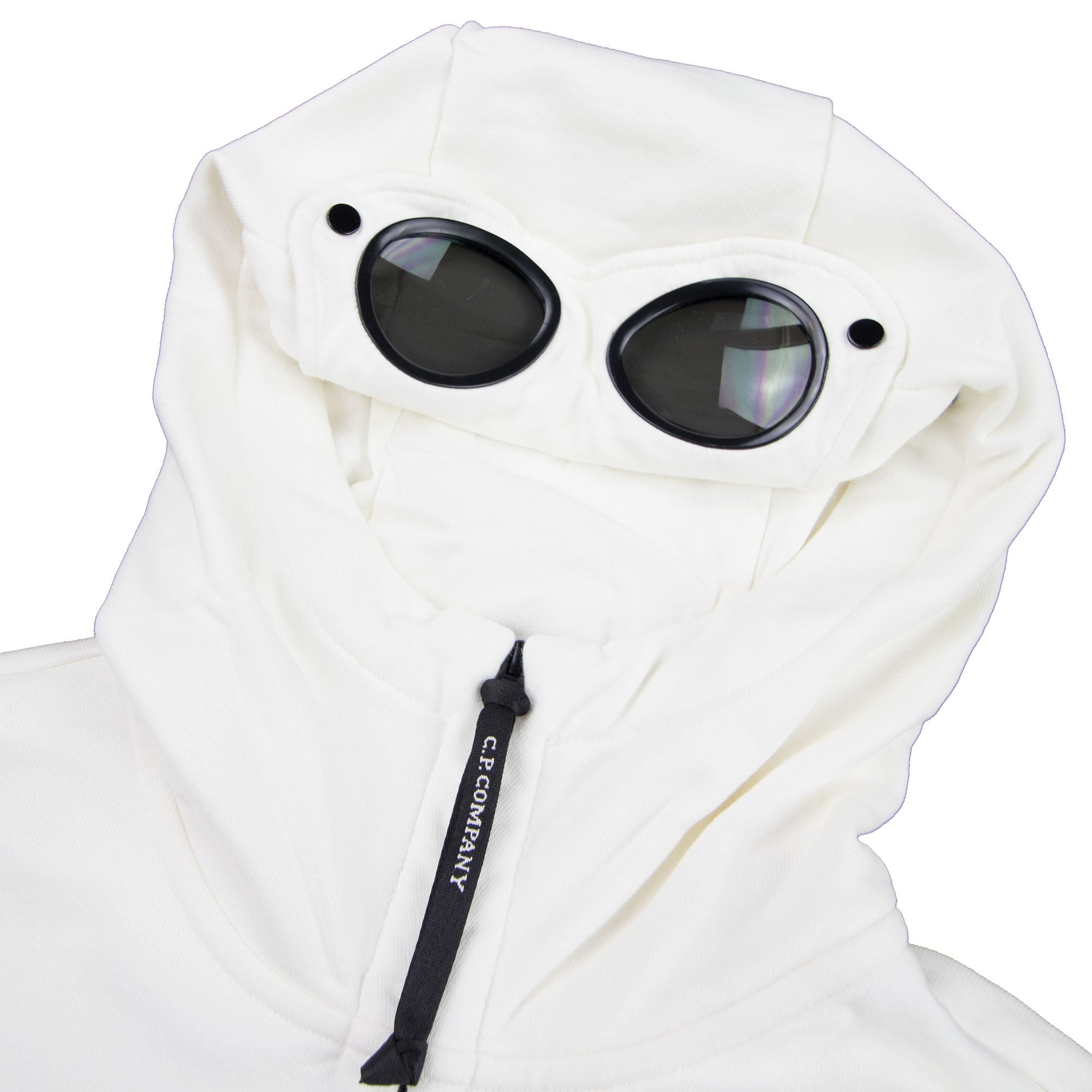 CP Company Diagonal Raised Fleece Goggle Full Zip Hoodie Off White 103
