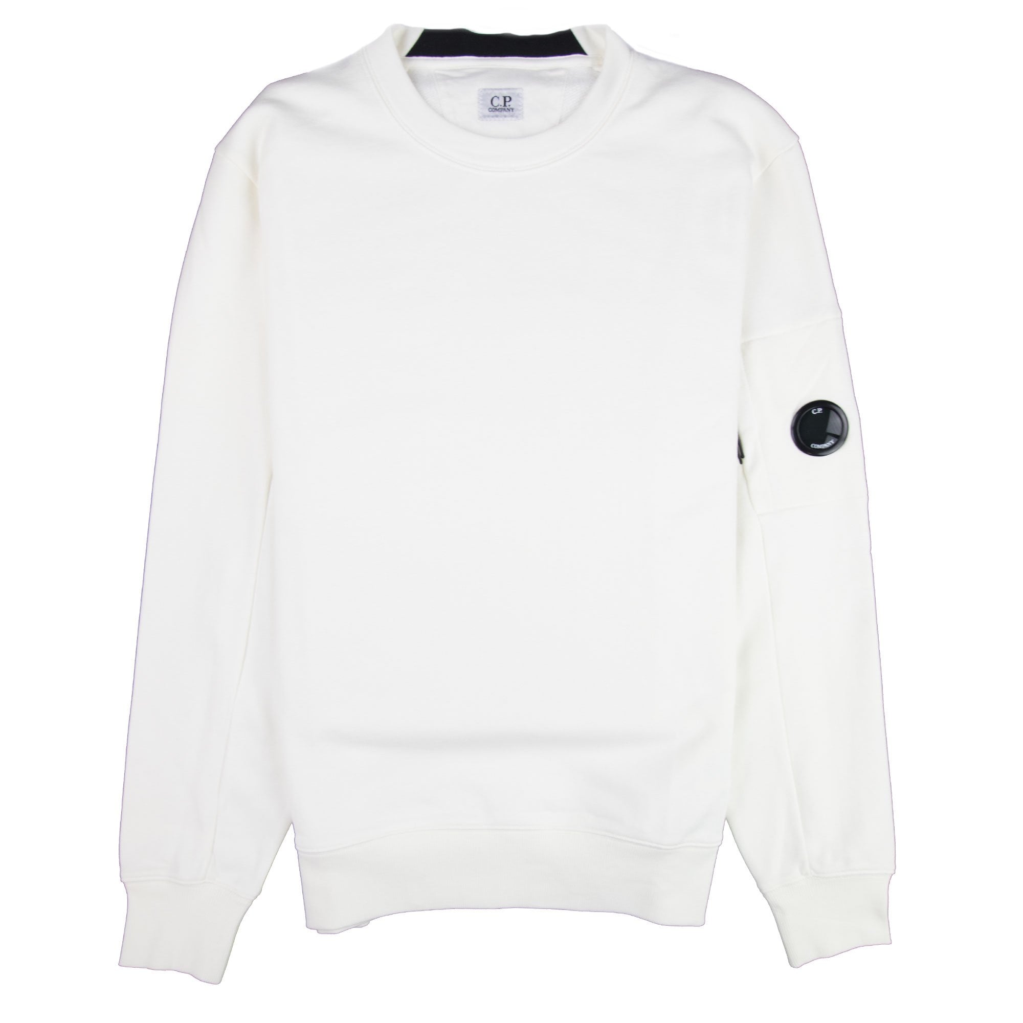 CP Company Diagonal Raised Fleece Lens Crew Sweatshirt Off White 103
