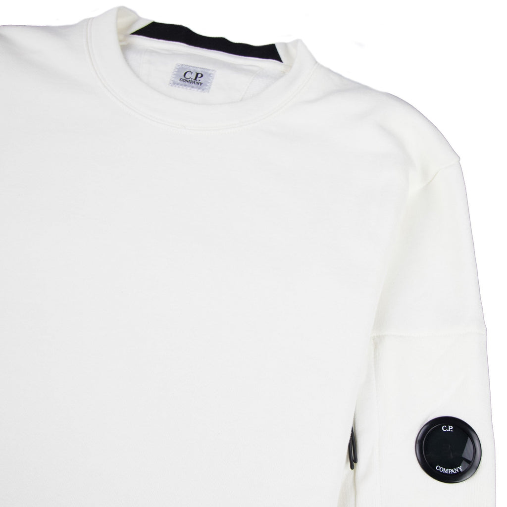 CP Company Diagonal Raised Fleece Lens Crew Sweatshirt Off White 103