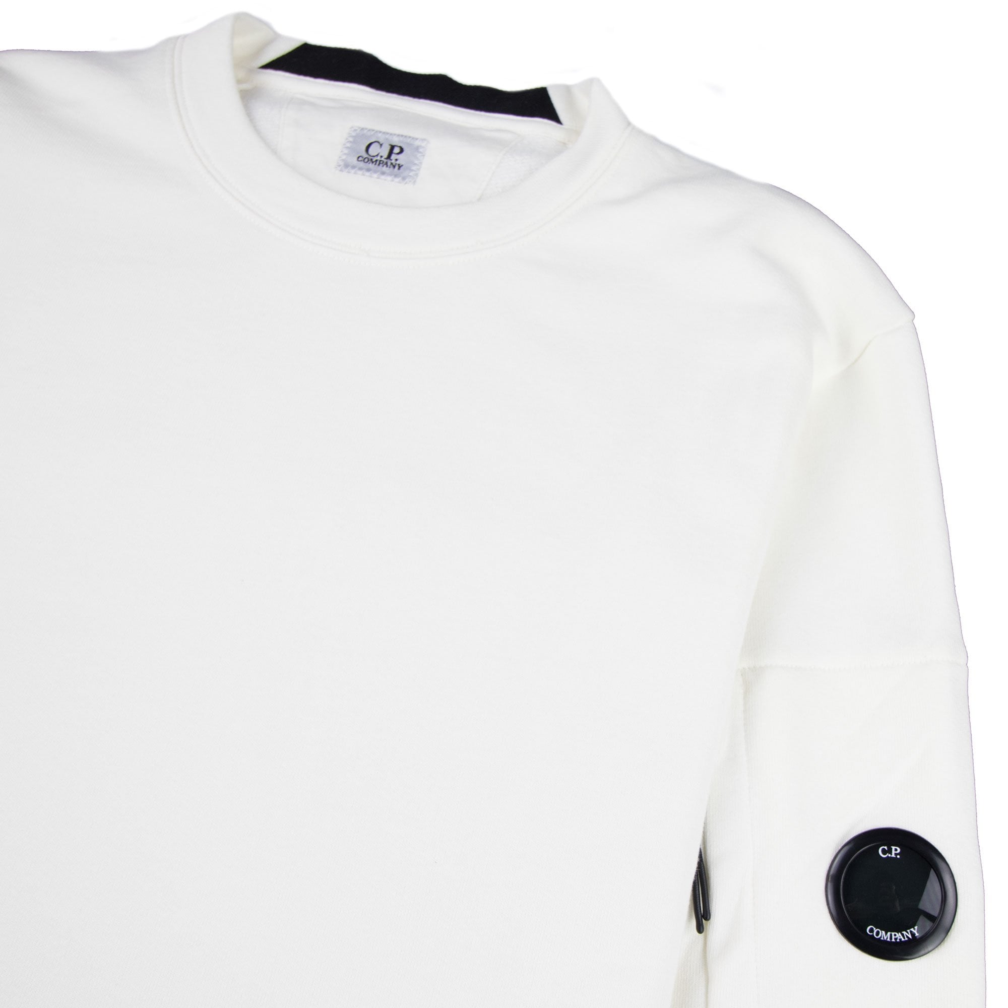 CP Company Diagonal Raised Fleece Lens Crew Sweatshirt Off White 103