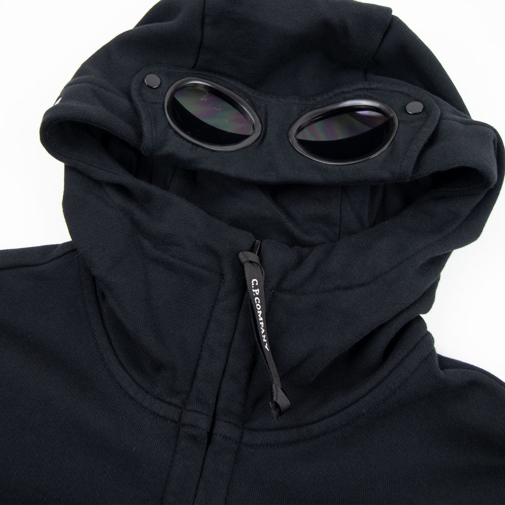 CP Company Diagonal Raised Fleece Goggle Full Zip Hoodie Black 999