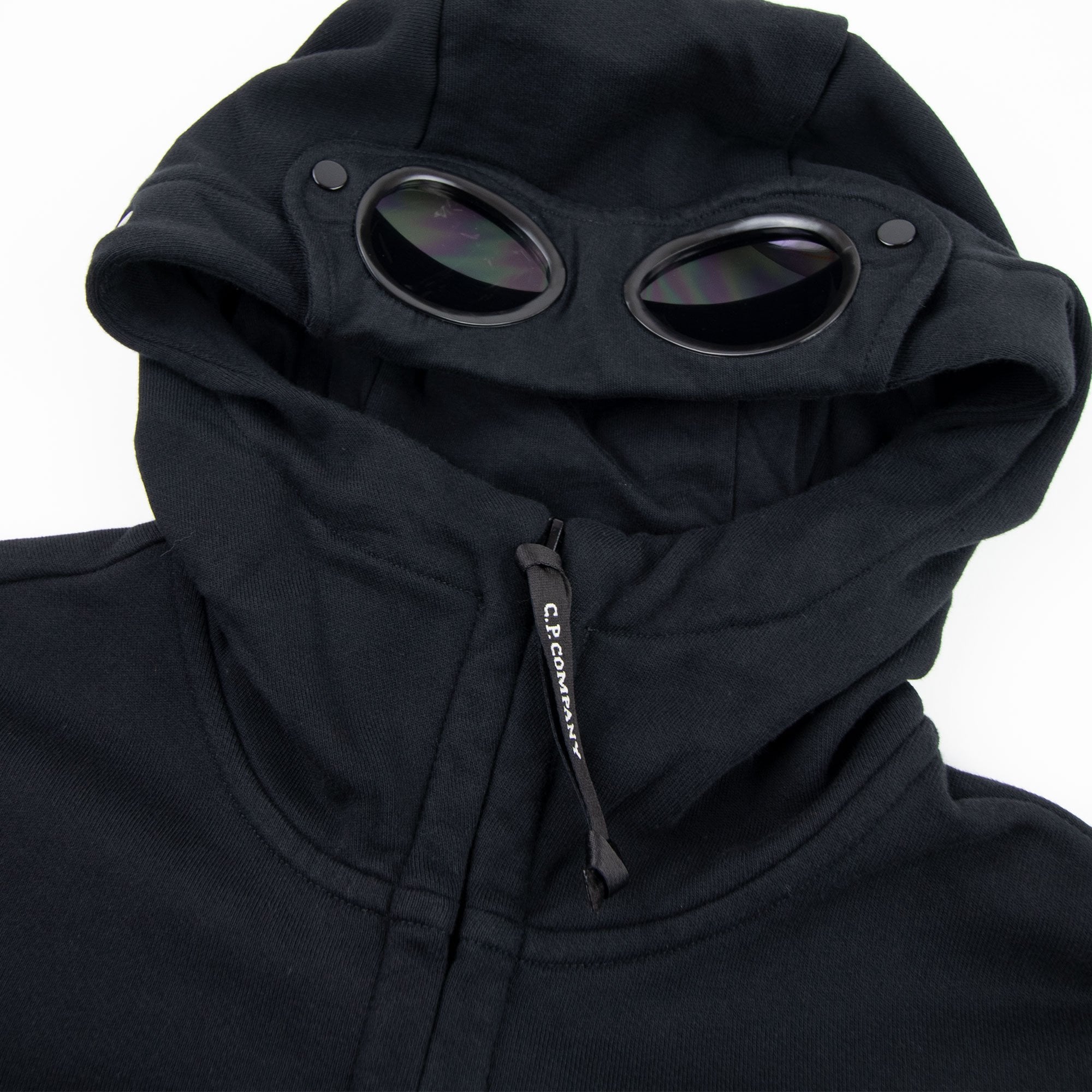 CP Company Diagonal Raised Fleece Goggle Full Zip Hoodie Black 999