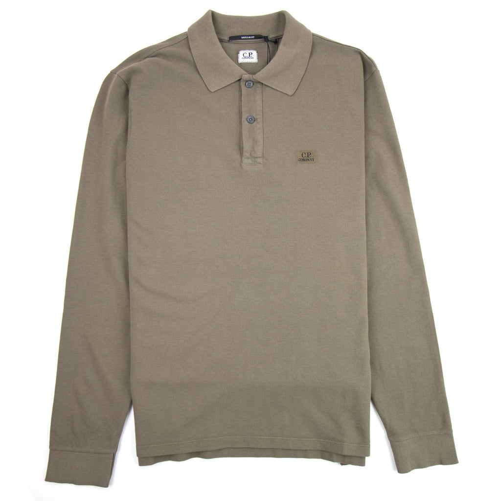 CP Company Piquet Long Sleeve Polo Shirt Regular Fit Dusty Olive 661
