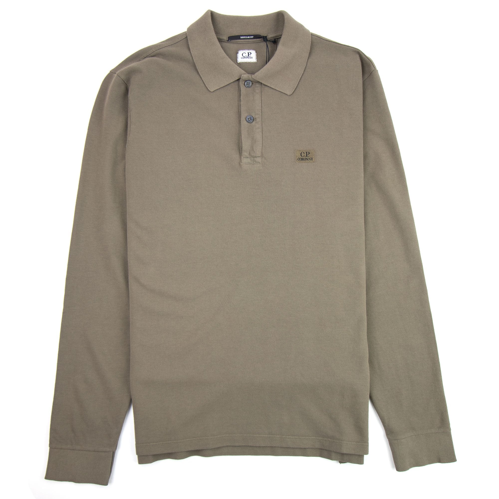 CP Company Piquet Long Sleeve Polo Shirt Regular Fit Dusty Olive 661