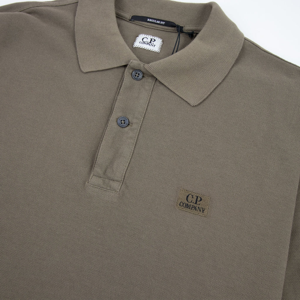 CP Company Piquet Long Sleeve Polo Shirt Regular Fit Dusty Olive 661