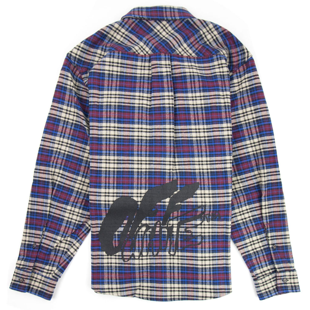Off White Checked Oversized Flannel Shirt Blue/black