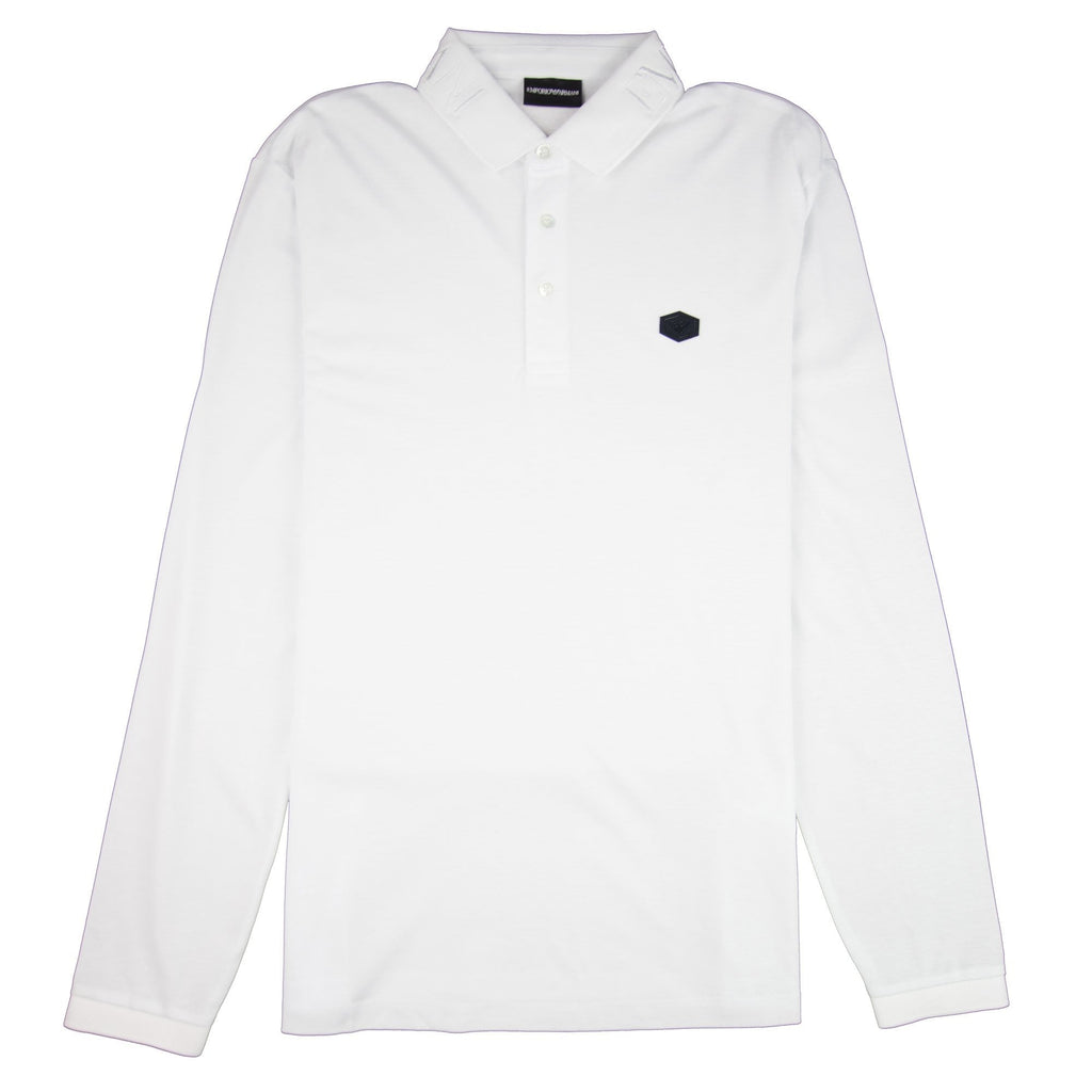 Emporio Armani Collar Logo Long Sleeve Polo White