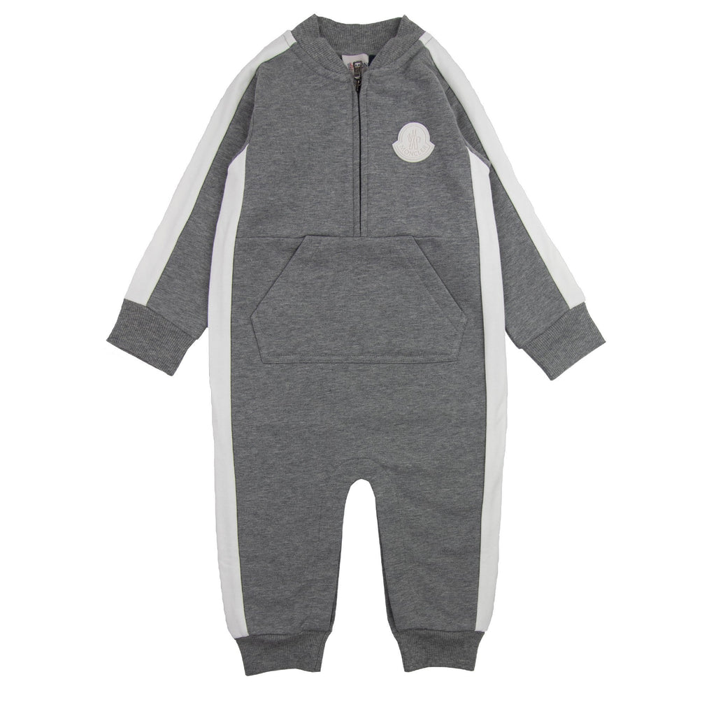 Moncler Junior Pagliaccetto Rubber Logo Romper Grey 986