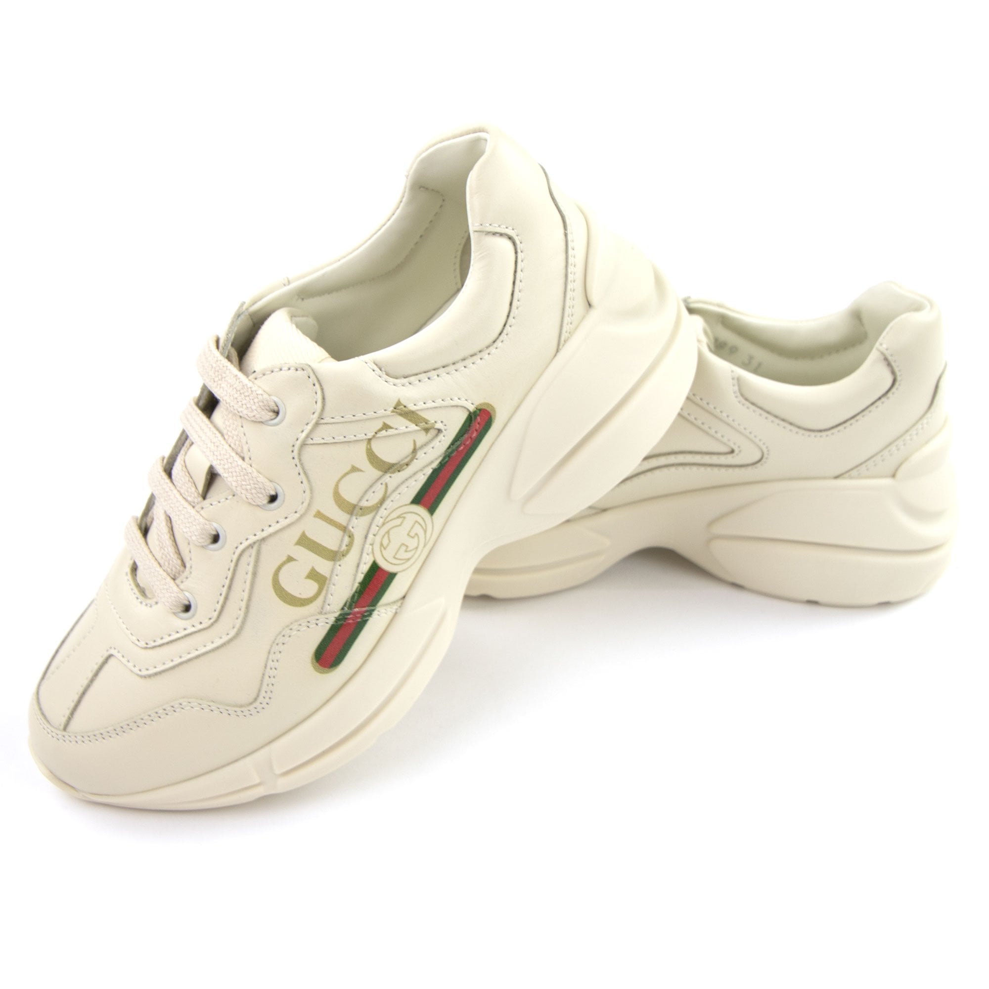 Gucci Junior Rhyton Logo Leather Sneaker Ivory | ONU – Onu