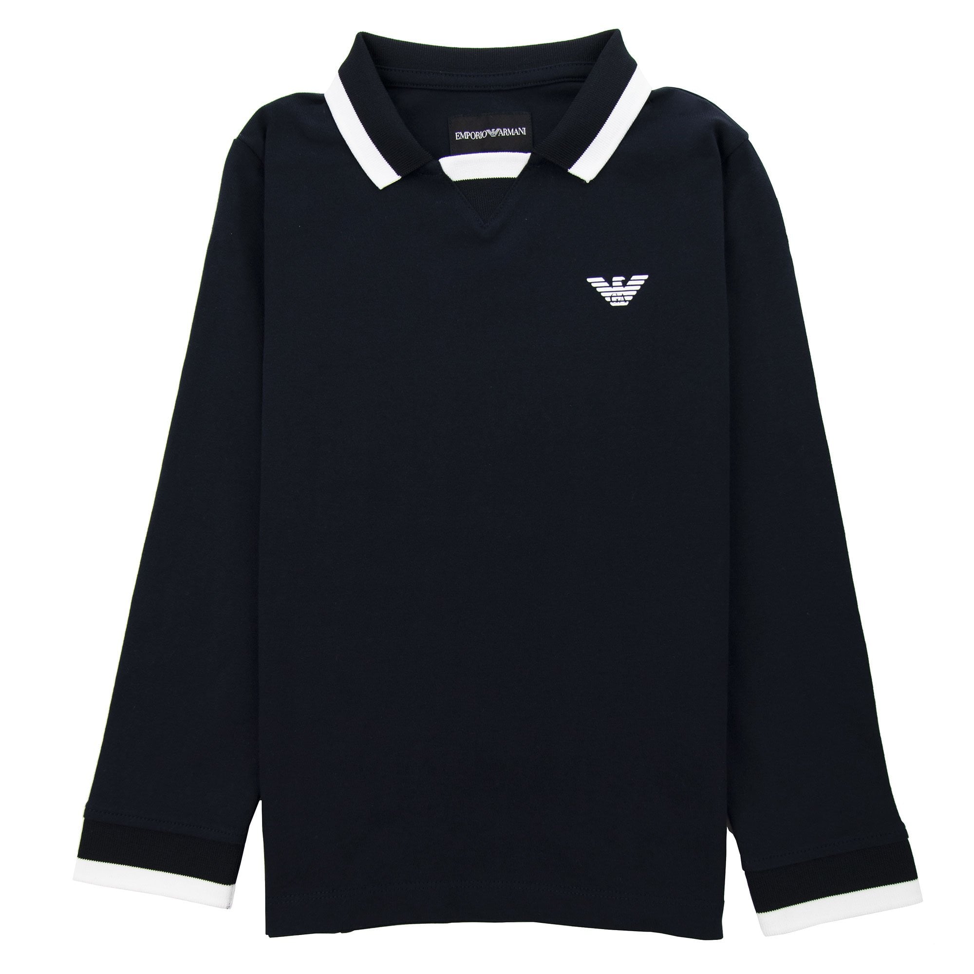 Emporio Armani Junior Eagle Patch Tipped Long Sleeve Polo Navy Blue 0922