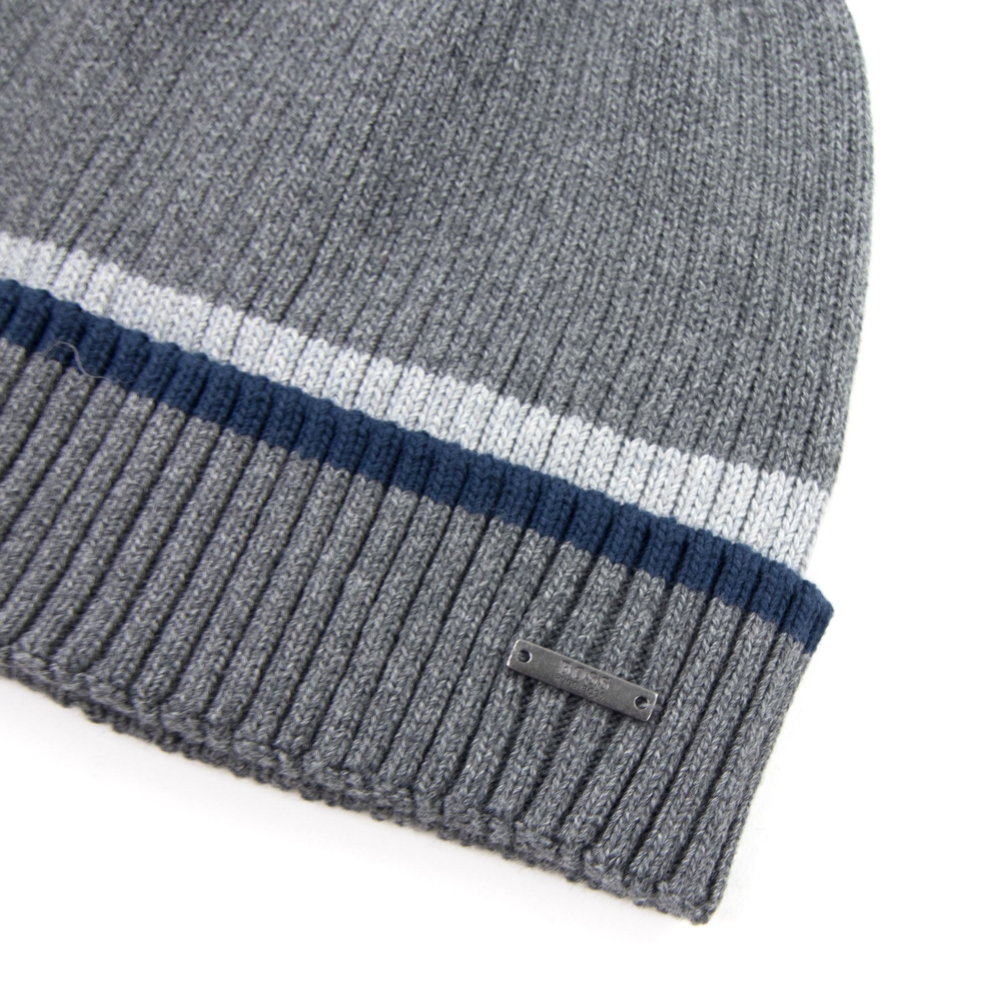 Hugo Boss Ribbed Striped Beanie Grey