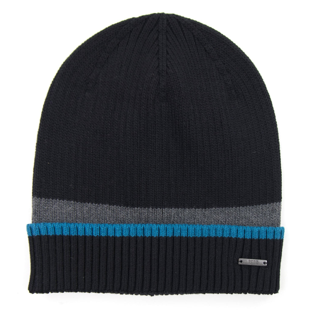Hugo Boss Ribbed Striped Beanie Black